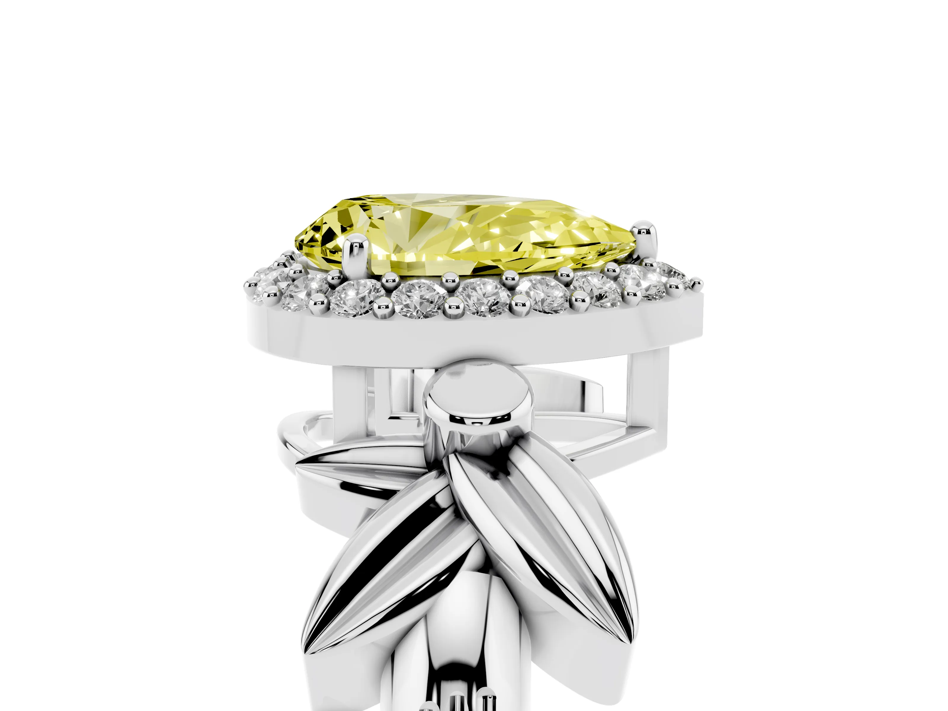 Fancy Yellow Pear Cut Diamond Halo Floral Band Ring Set in Platinum with Prong Setting