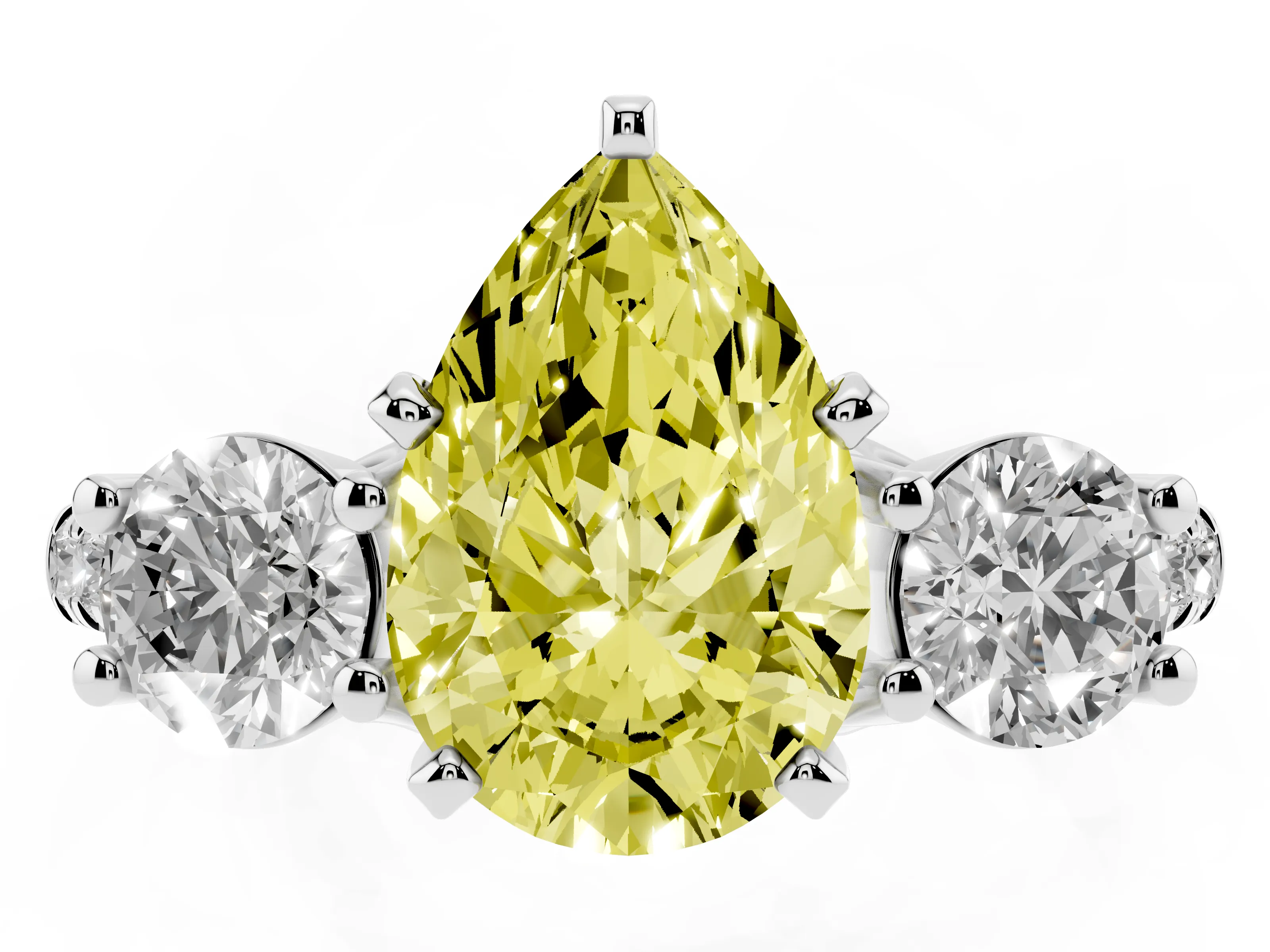 Fancy Yellow Three-Stone Pear Cut Diamond Pavé Band Ring Set in Silver with Prong-Set Trio
