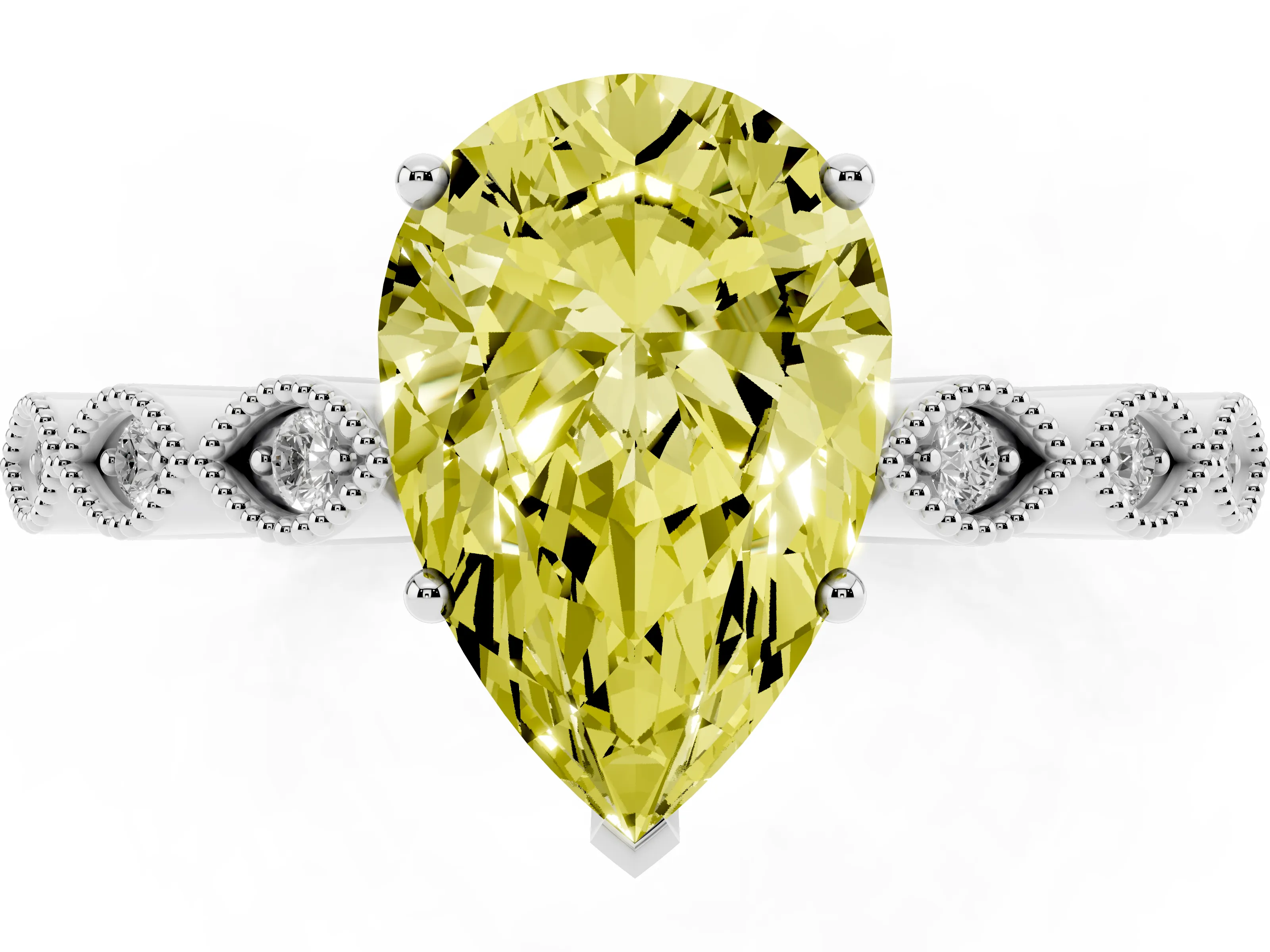 Fancy Yellow Pear Cut Diamond Solitaire Ring Set in Silver with Infinity Twist Pavé Band