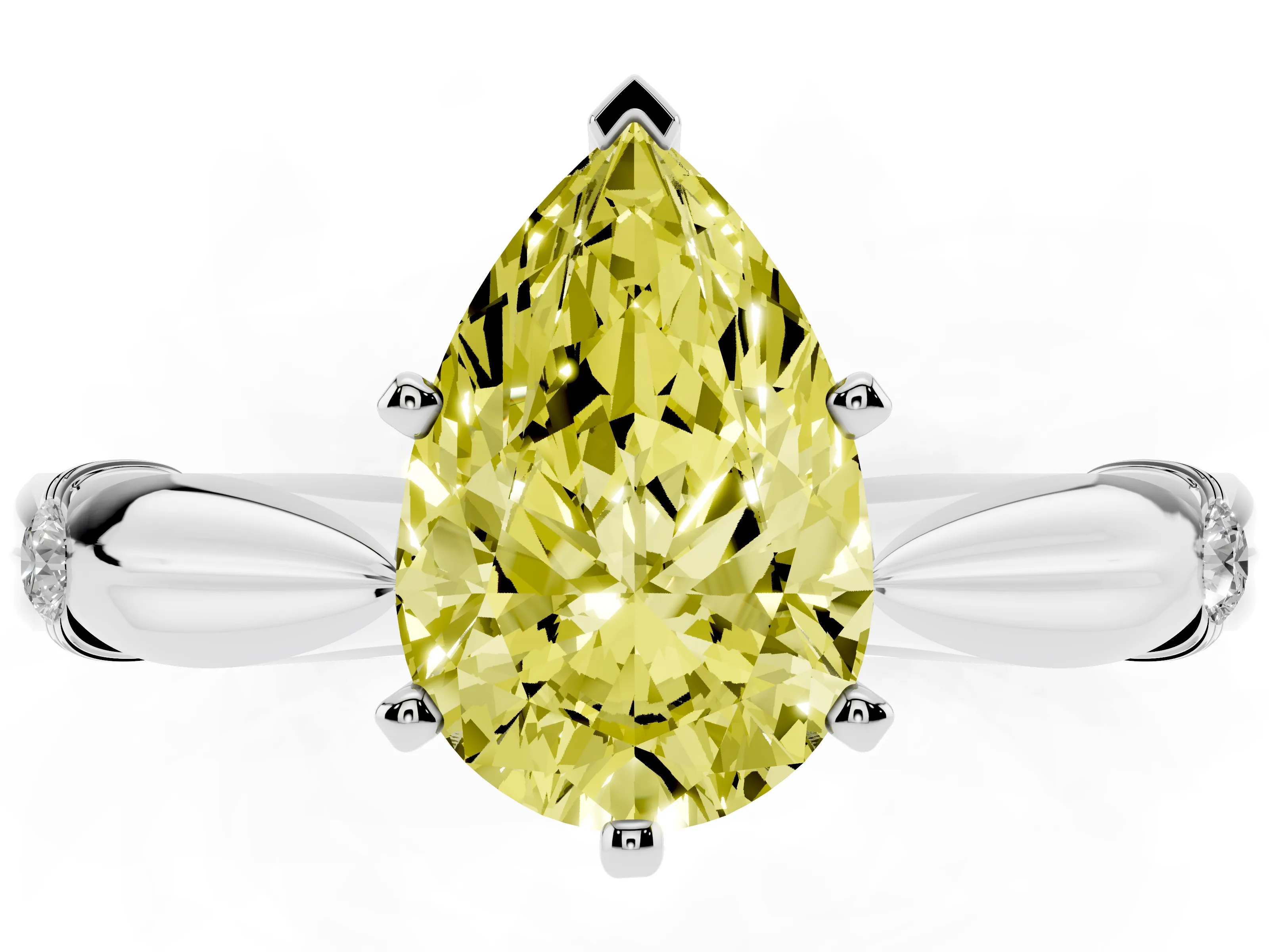 Fancy Yellow Pear Cut Diamond Solitaire Twisted Band Ring Set in Silver with Accent Stones and Prong Setting