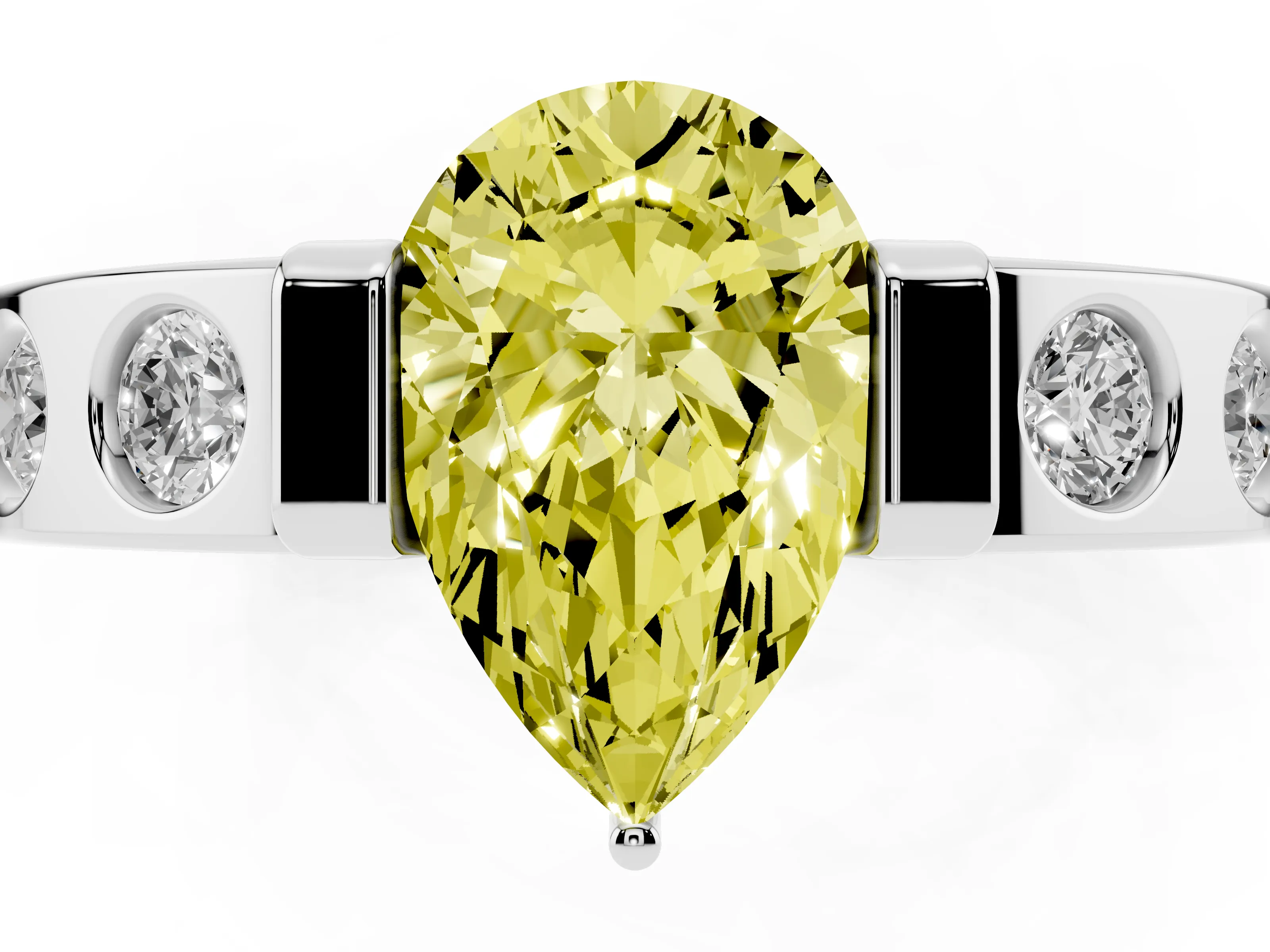 Fancy Yellow Pear Cut Diamond Channel-Set Band Ring Set in Silver with Bezel Prong Setting