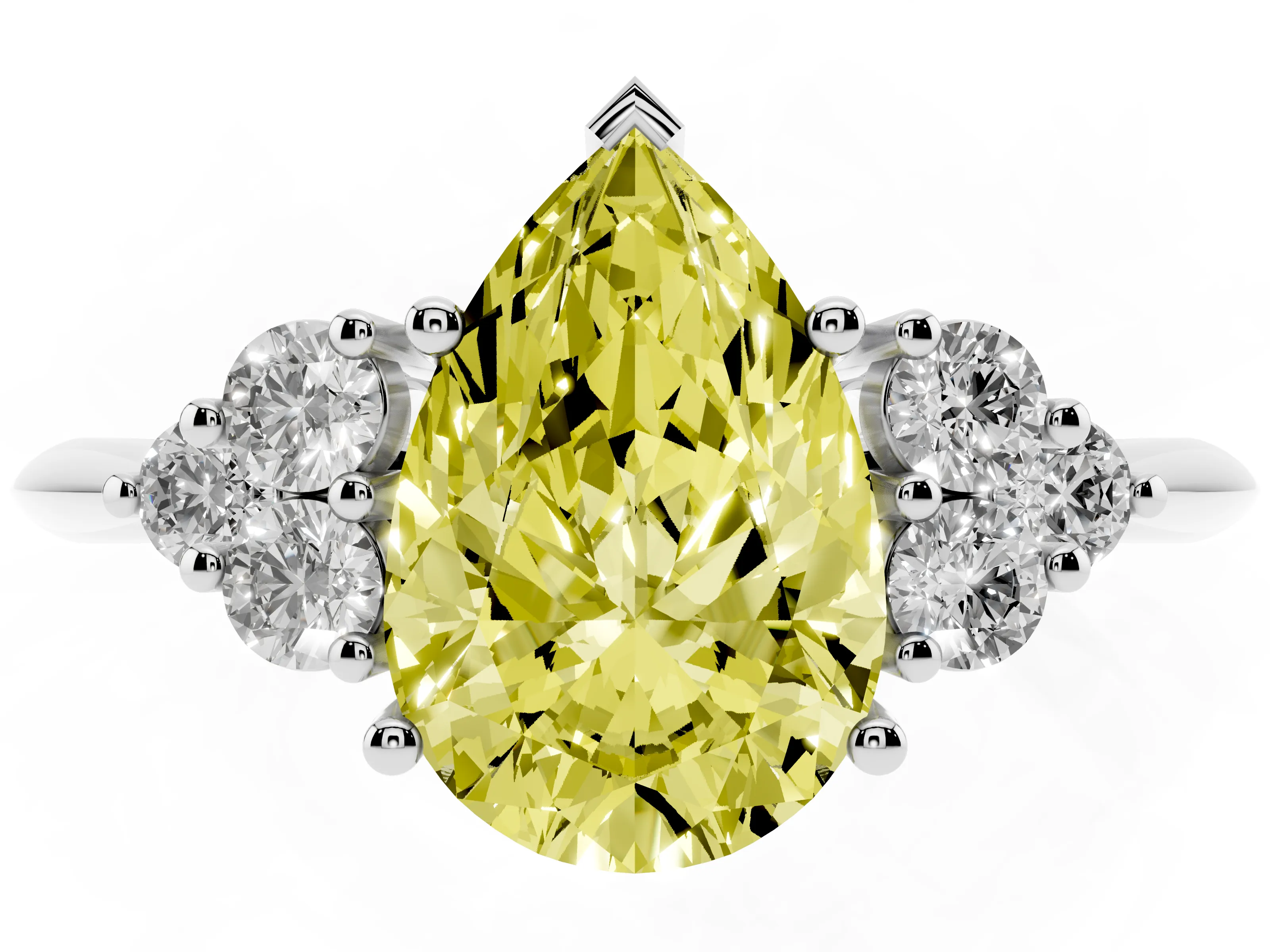 Fancy Yellow Pear Cut Diamond Cluster Ring Set in Platinum with Plain Band and Prong Setting