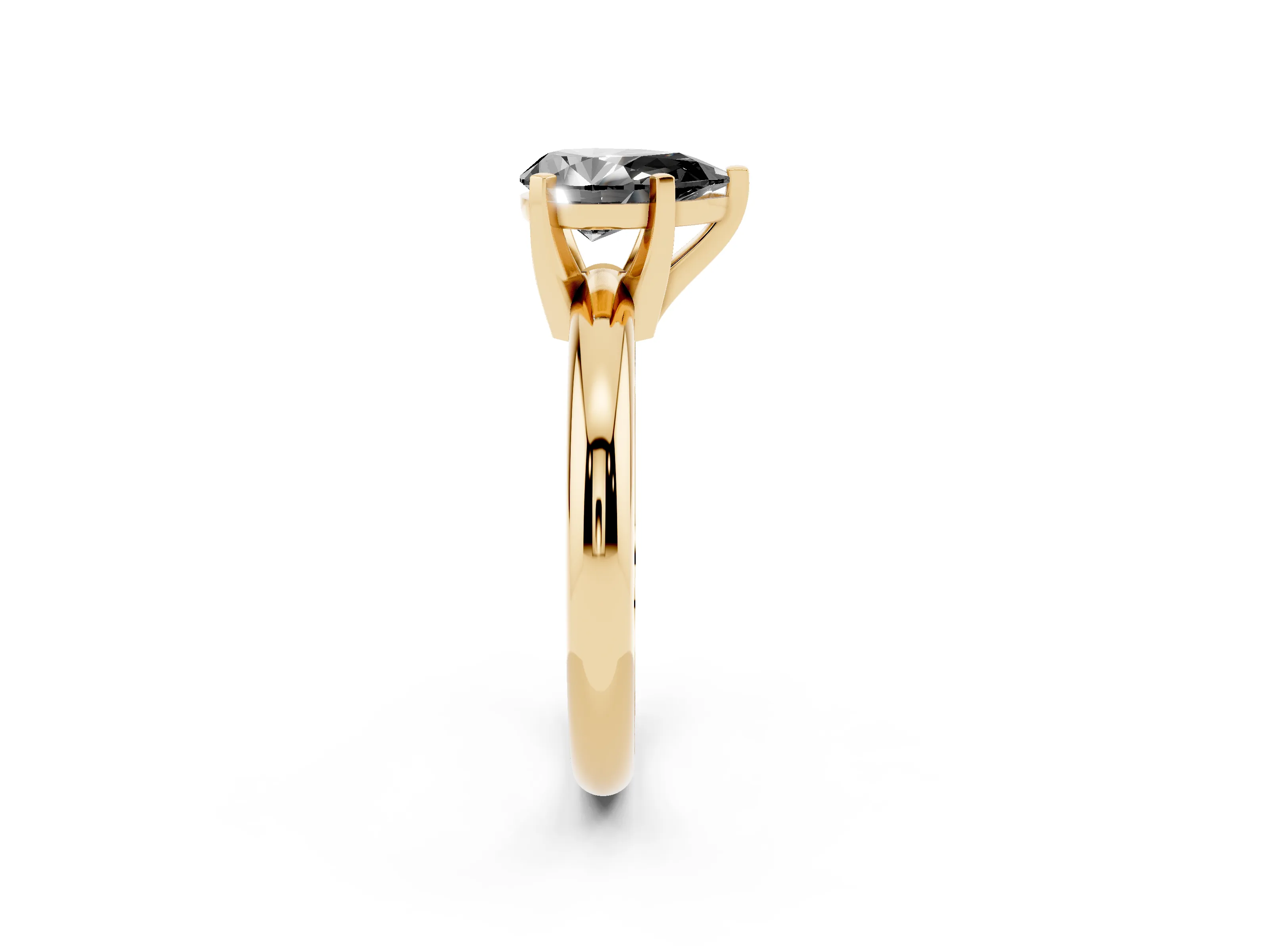 Fancy Black Pear Cut Diamond Solitaire Engagement Ring Set in Yellow gold with Round Band and Prong Setting