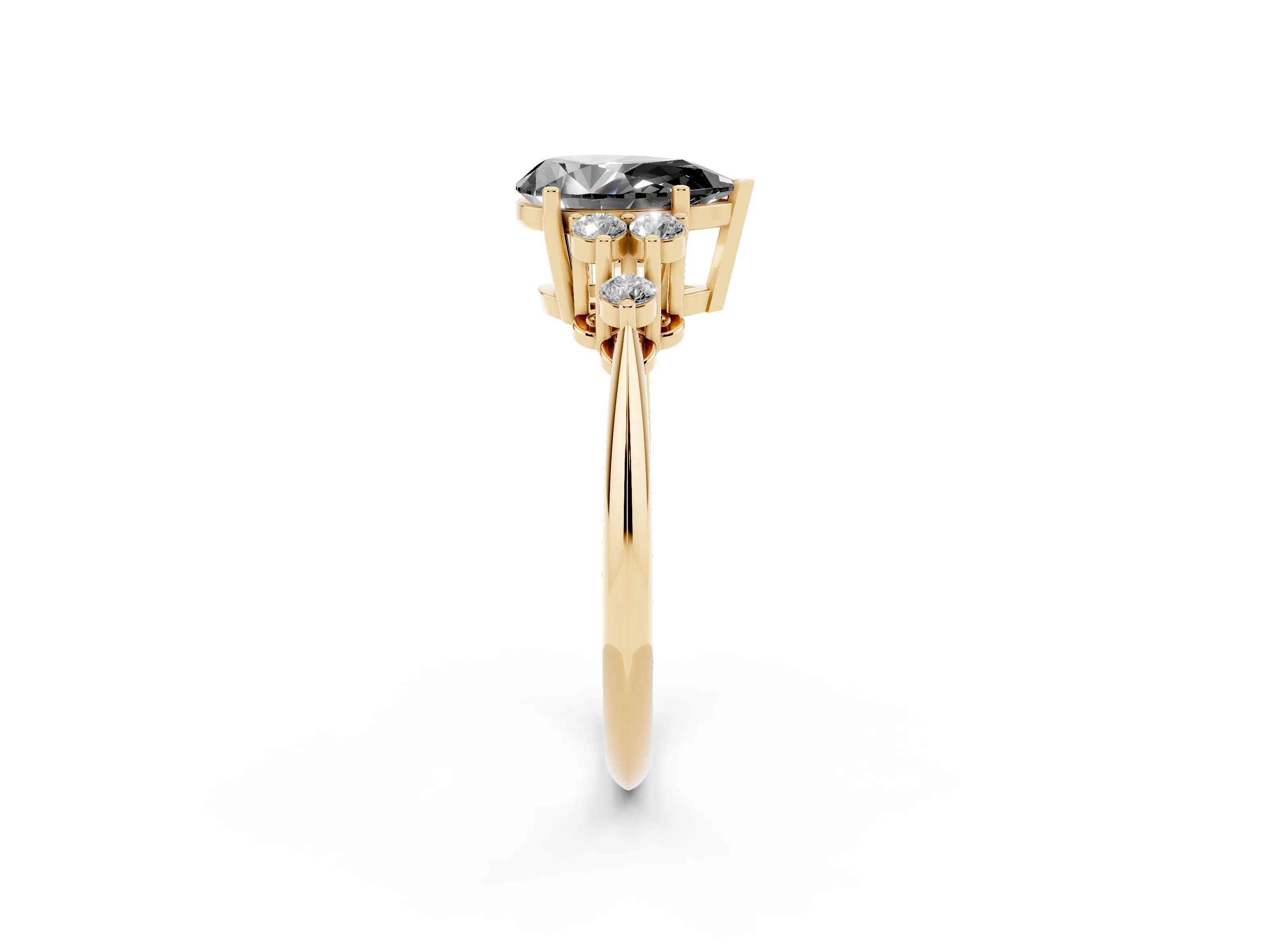 Fancy Black Pear Cut Diamond Cluster Ring Set in Yellow gold with Plain Band and Prong Setting