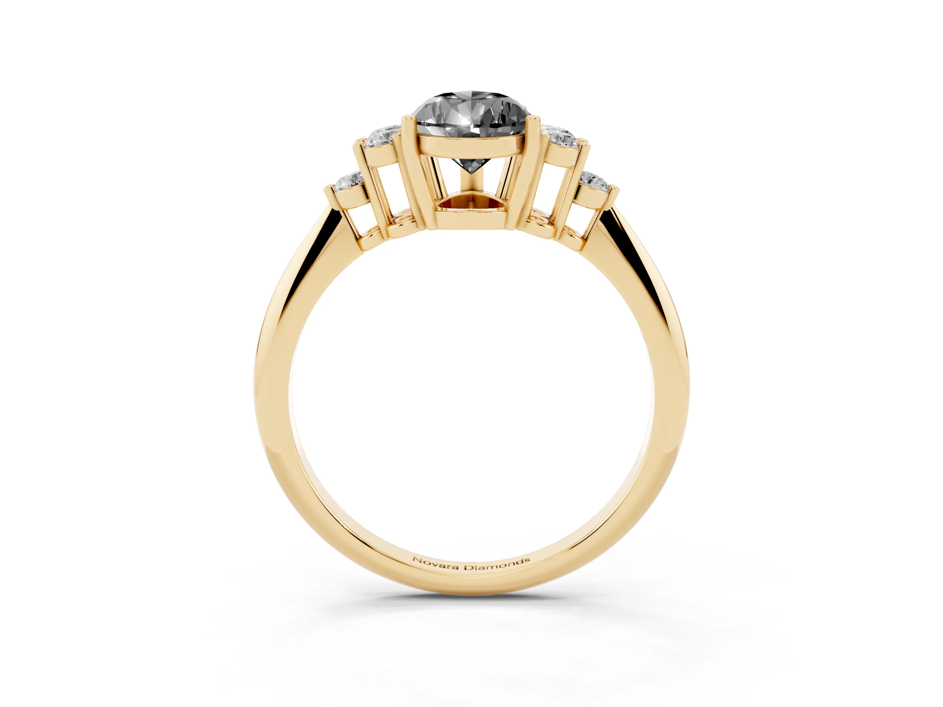 Fancy Black Pear Cut Diamond Cluster Ring Set in Yellow gold with Plain Band and Prong Setting