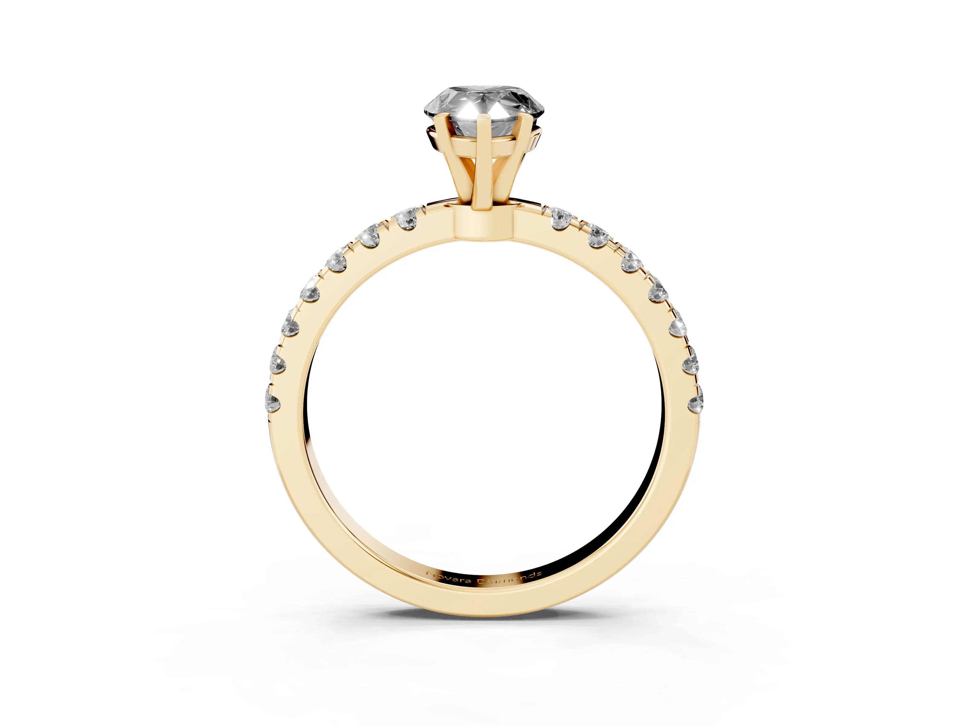 Fancy Black Pear Cut Diamond Solitaire Ring Set in Yellow gold with Pavé Accents and Prong Setting