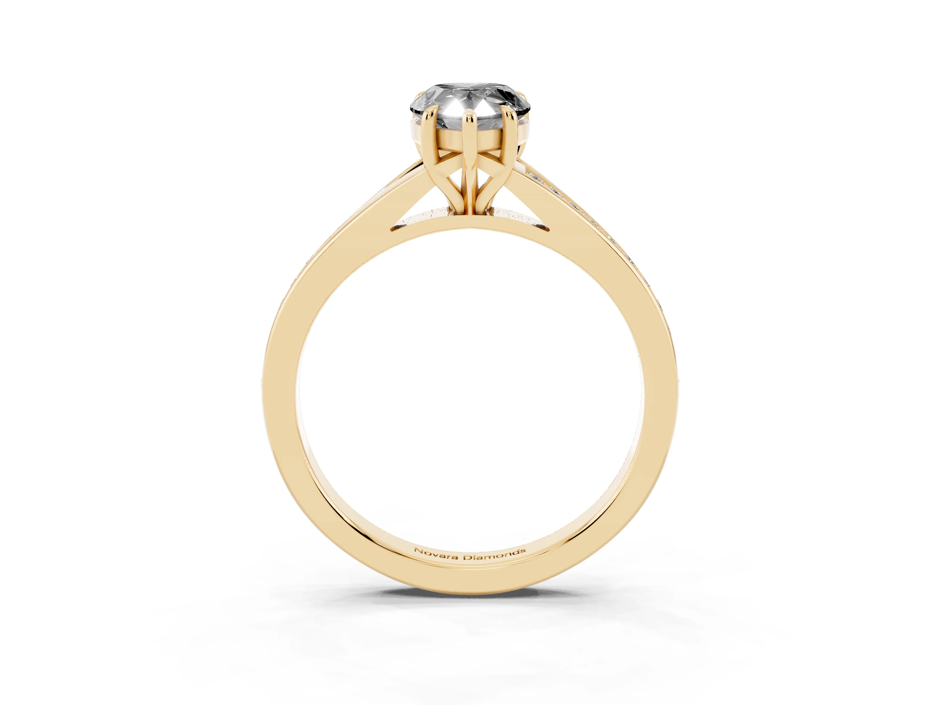 Fancy Black Pear Cut Diamond Solitaire Ring Set in Yellow gold with Pavé Accent Band and Classic Prong Setting
