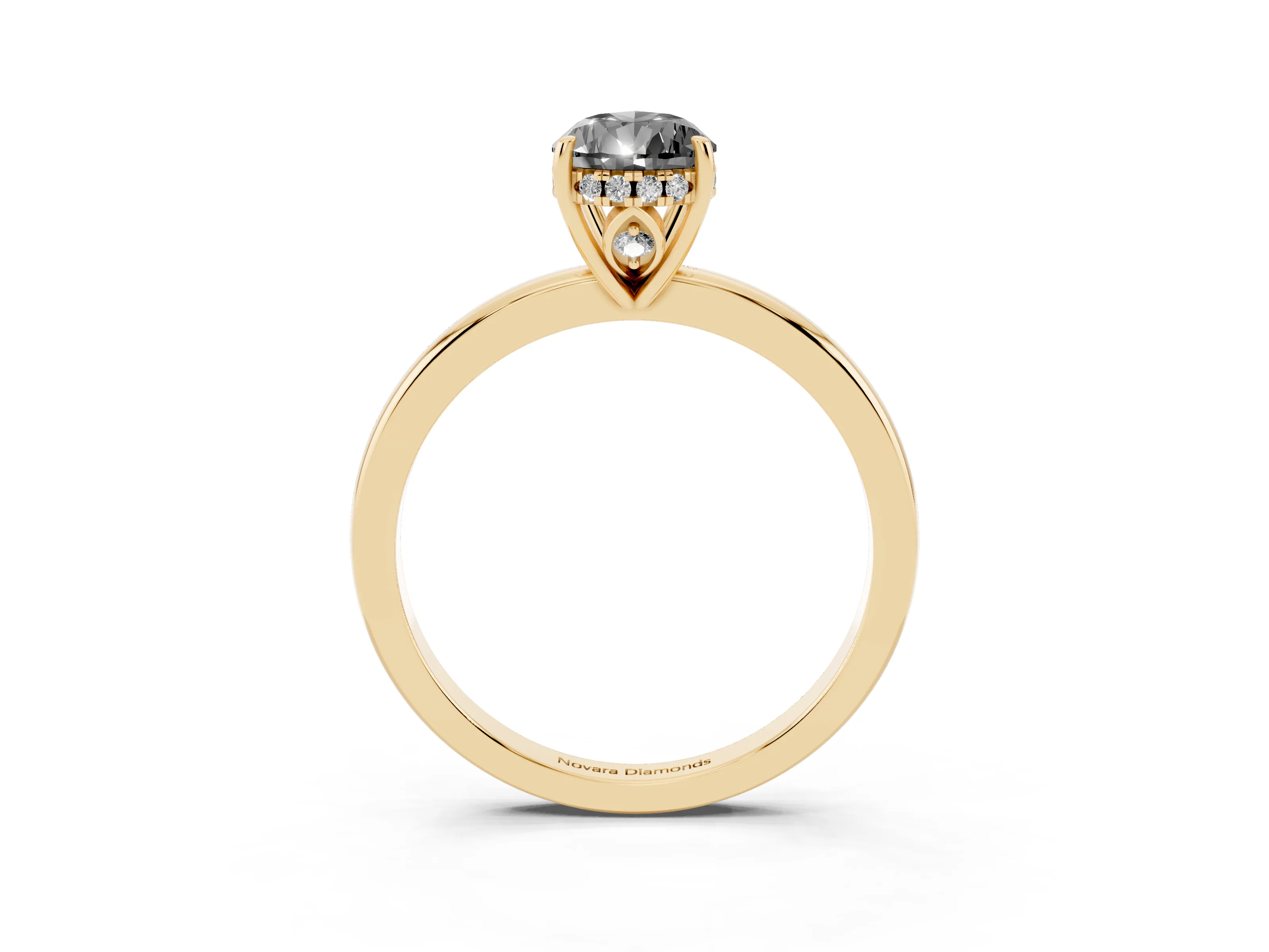 Fancy Black Pear Cut Diamond Solitaire Ring Set in Yellow gold with Plain Band and Prong Setting