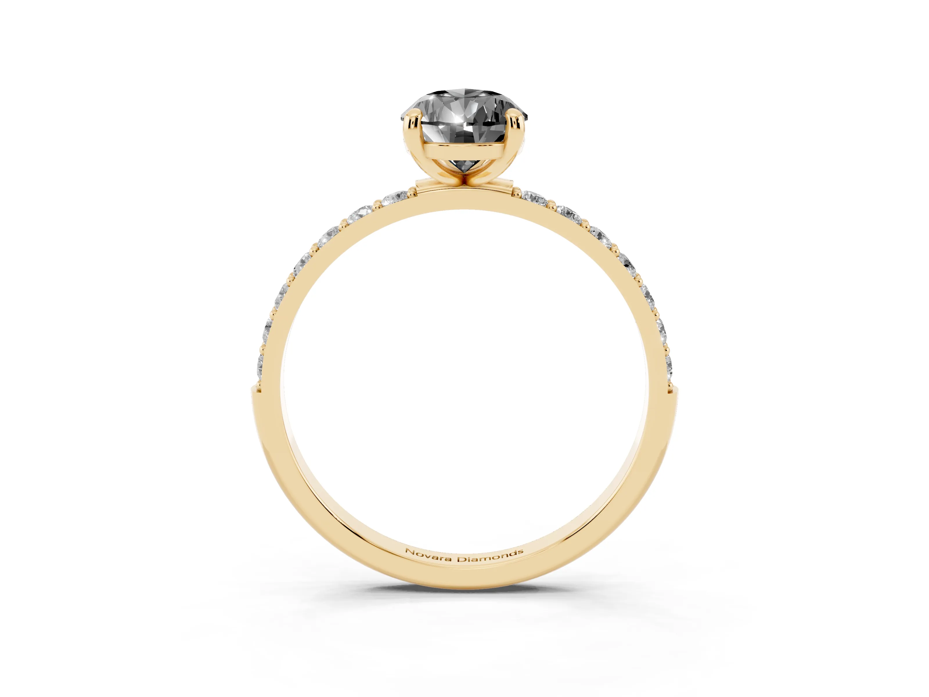 Fancy Black Pear Cut Diamond Solitaire Ring Set in Yellow gold with Round Pavé Band and Prong Setting