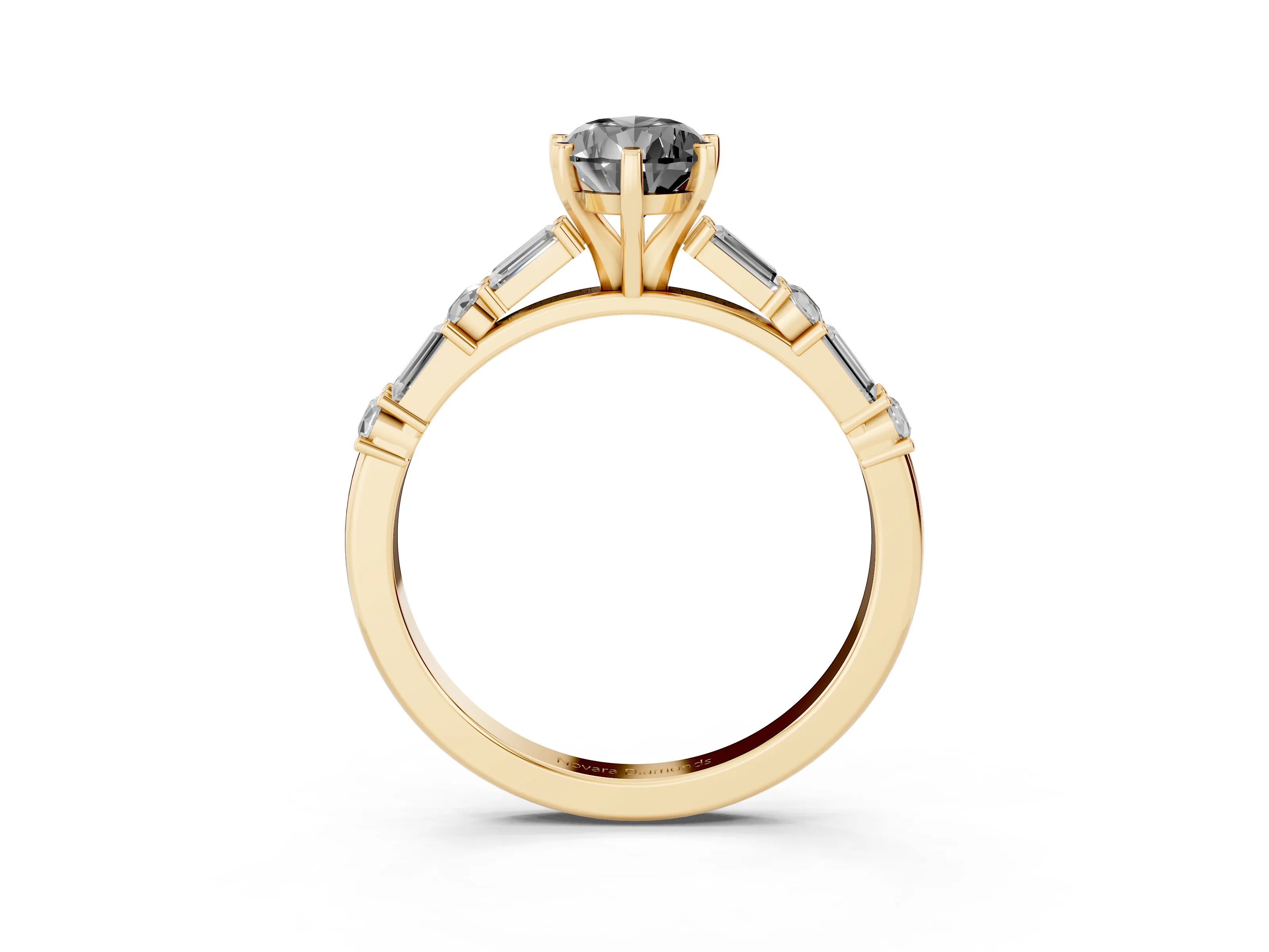 Fancy Black Pear Cut Diamond Solitaire Set in Yellow gold with Side Baguettes and Channel Set Band