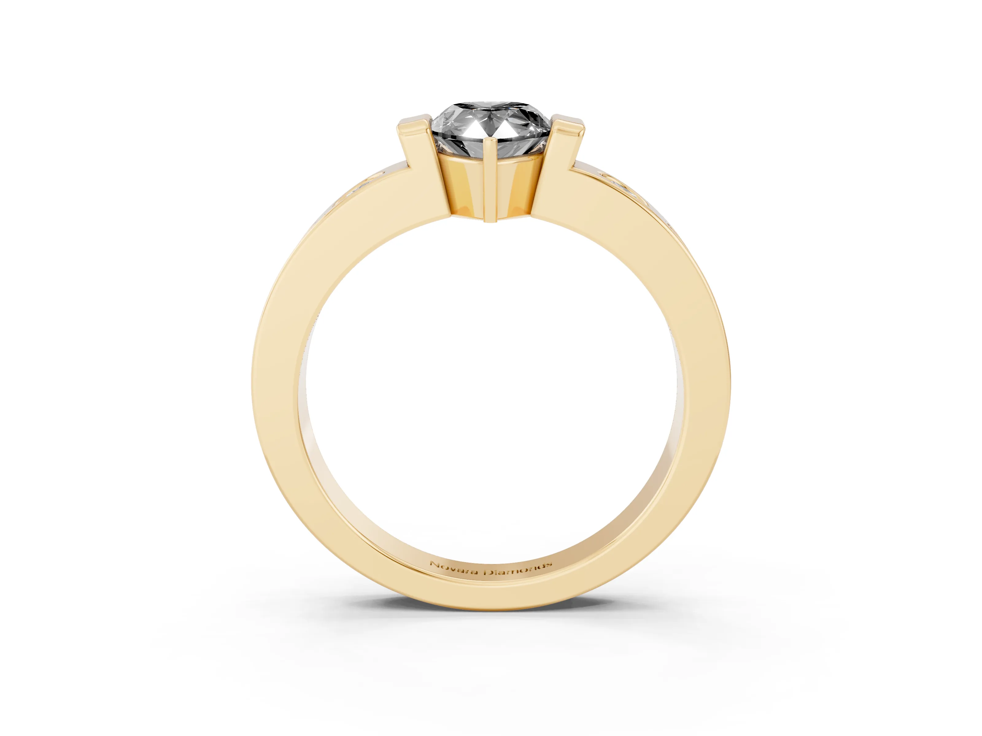 Fancy Black Pear Cut Diamond Channel-Set Band Ring Set in Yellow gold with Bezel Prong Setting