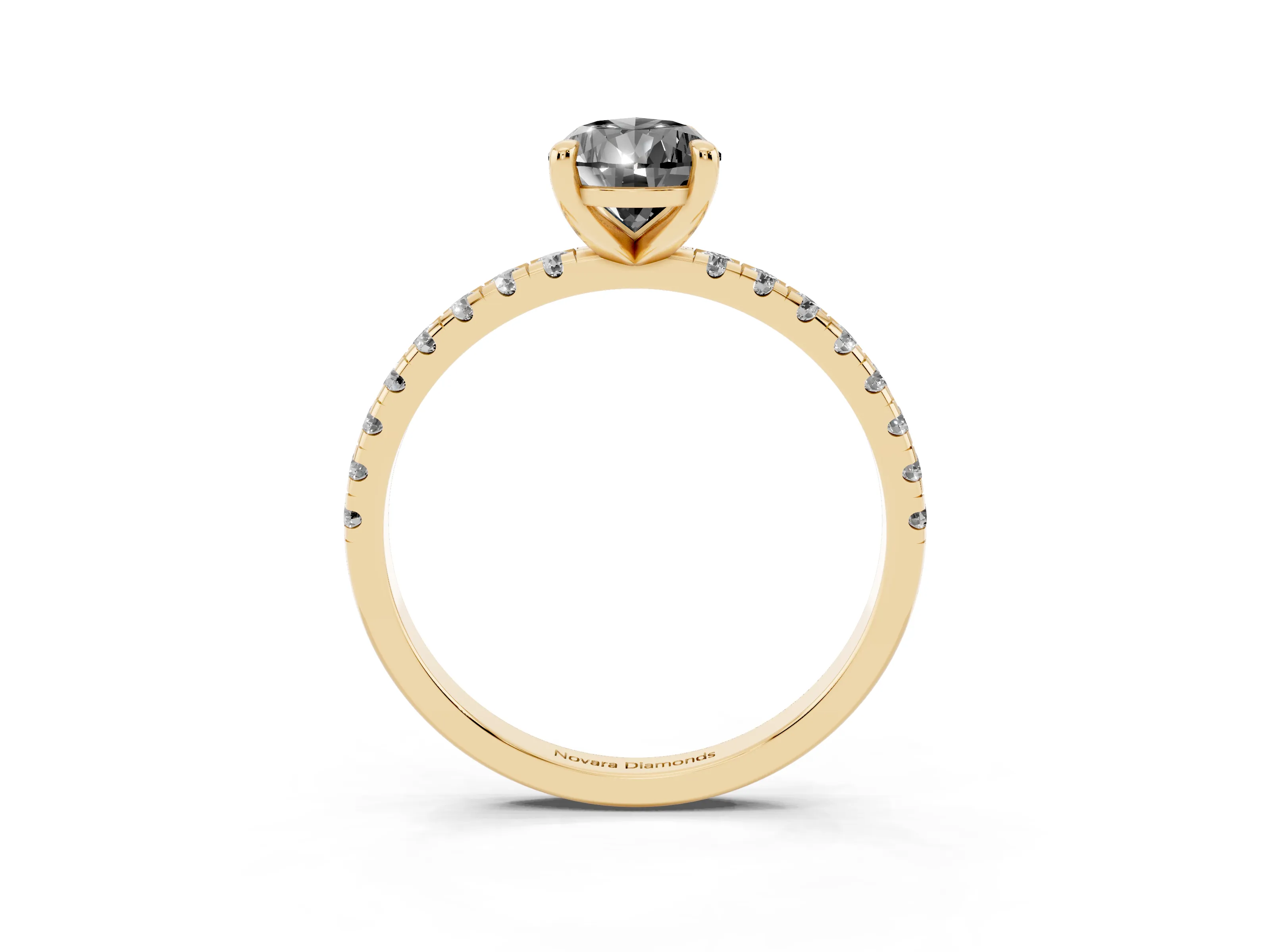 Fancy Black Pear Cut Diamond Brilliant Solitaire Ring Set in Yellow gold with Pavé Band and Prong Setting