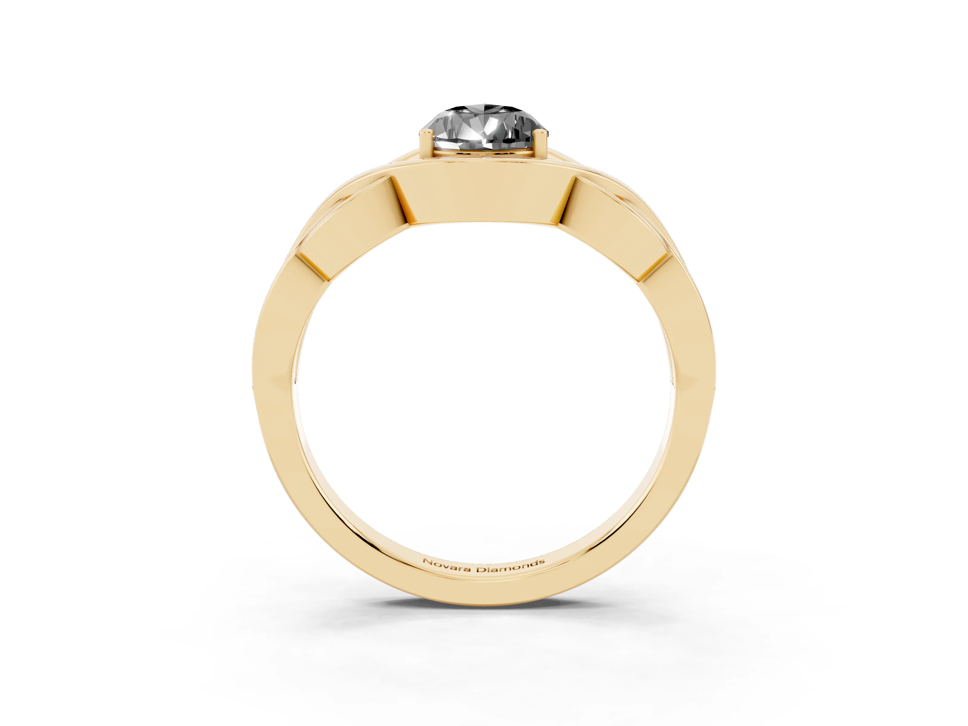 Fancy Black Pear Cut Diamond Solitaire Ring Set in Yellow gold with Intertwined Band