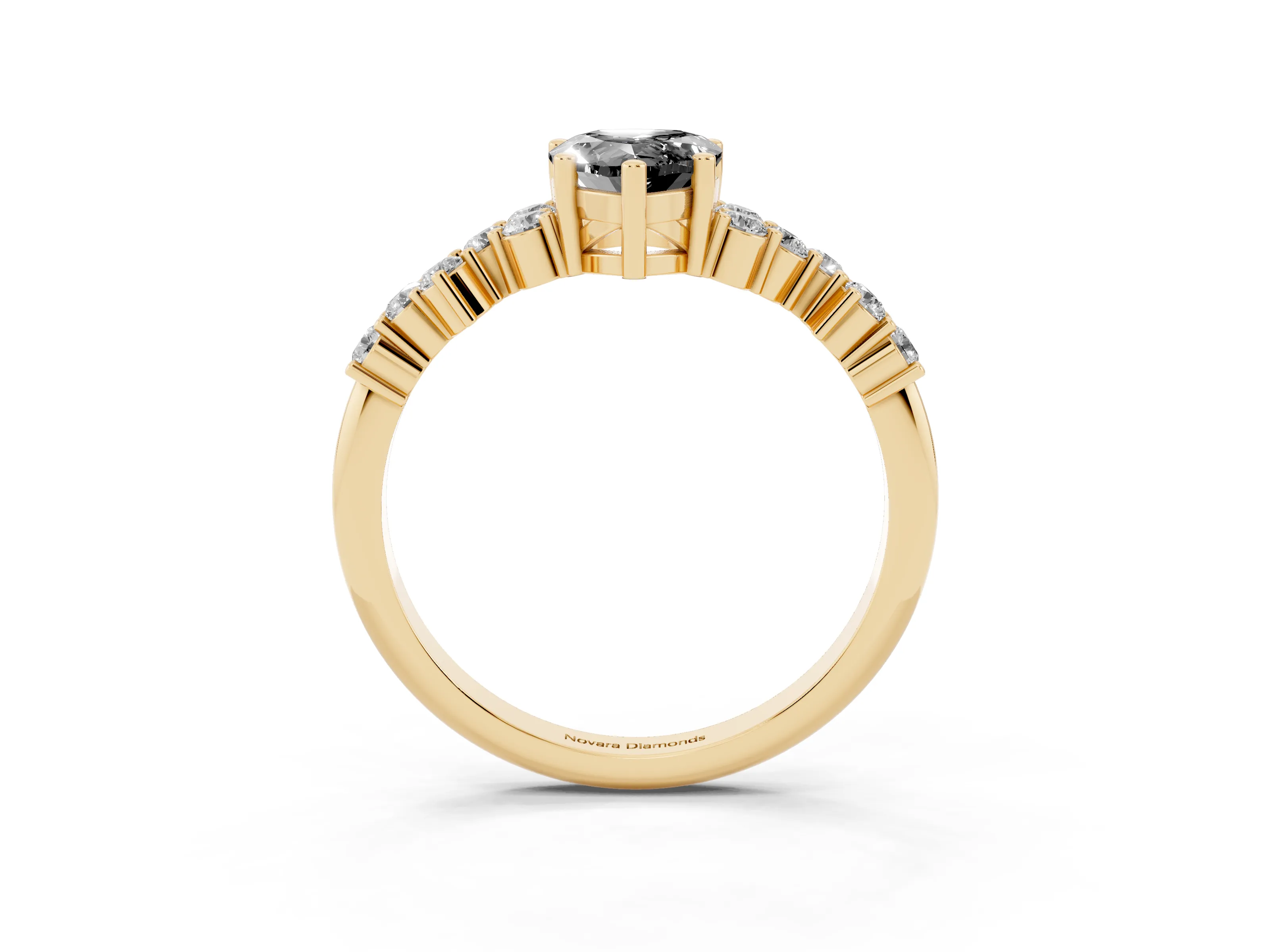 Fancy Black Pear Cut Diamond Ring Set in Yellow gold with Scattered Round Accents