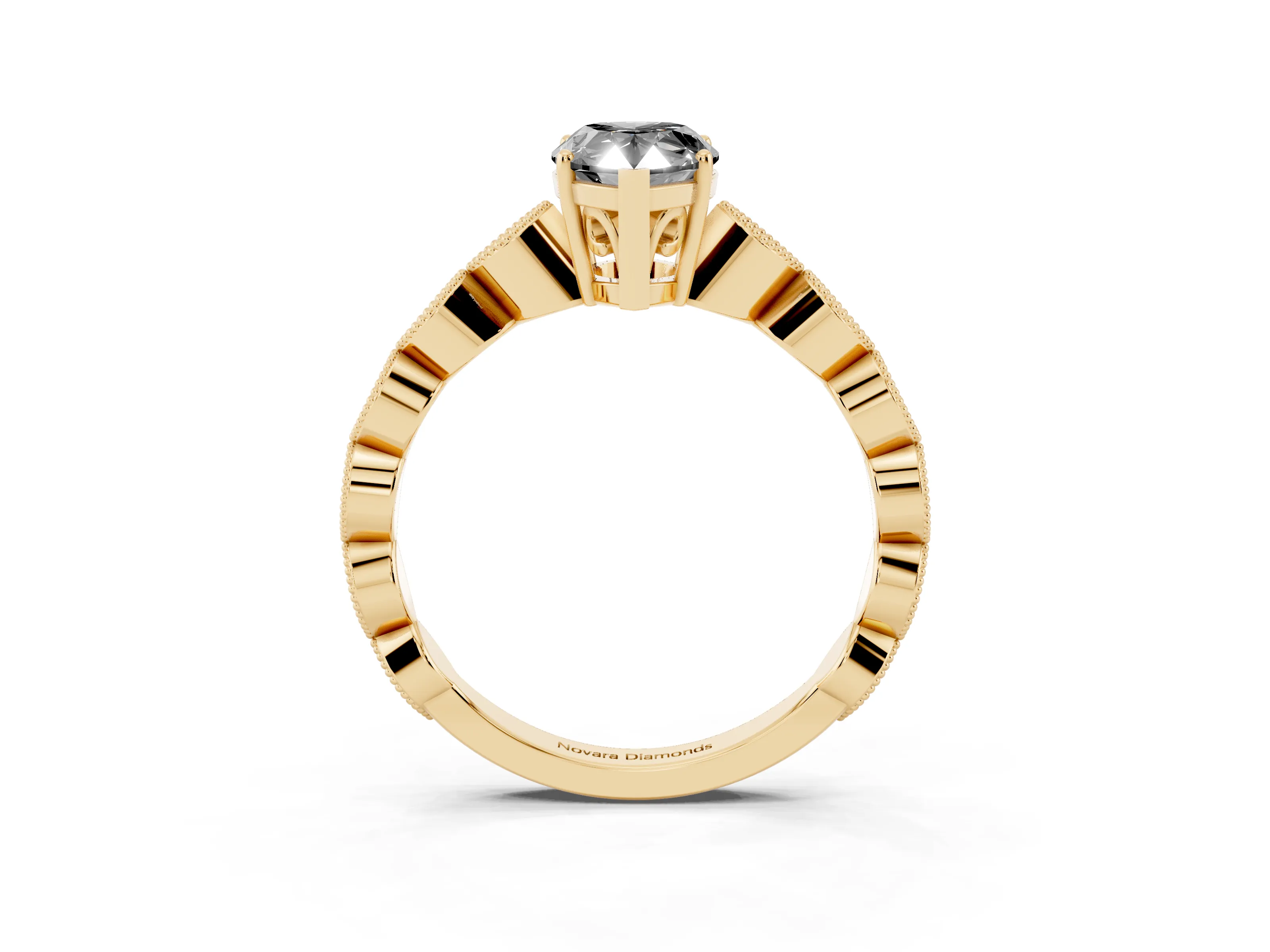 Fancy Black Pear Cut Diamond Solitaire Ring Set in Yellow gold with Infinity Twist Pavé Band