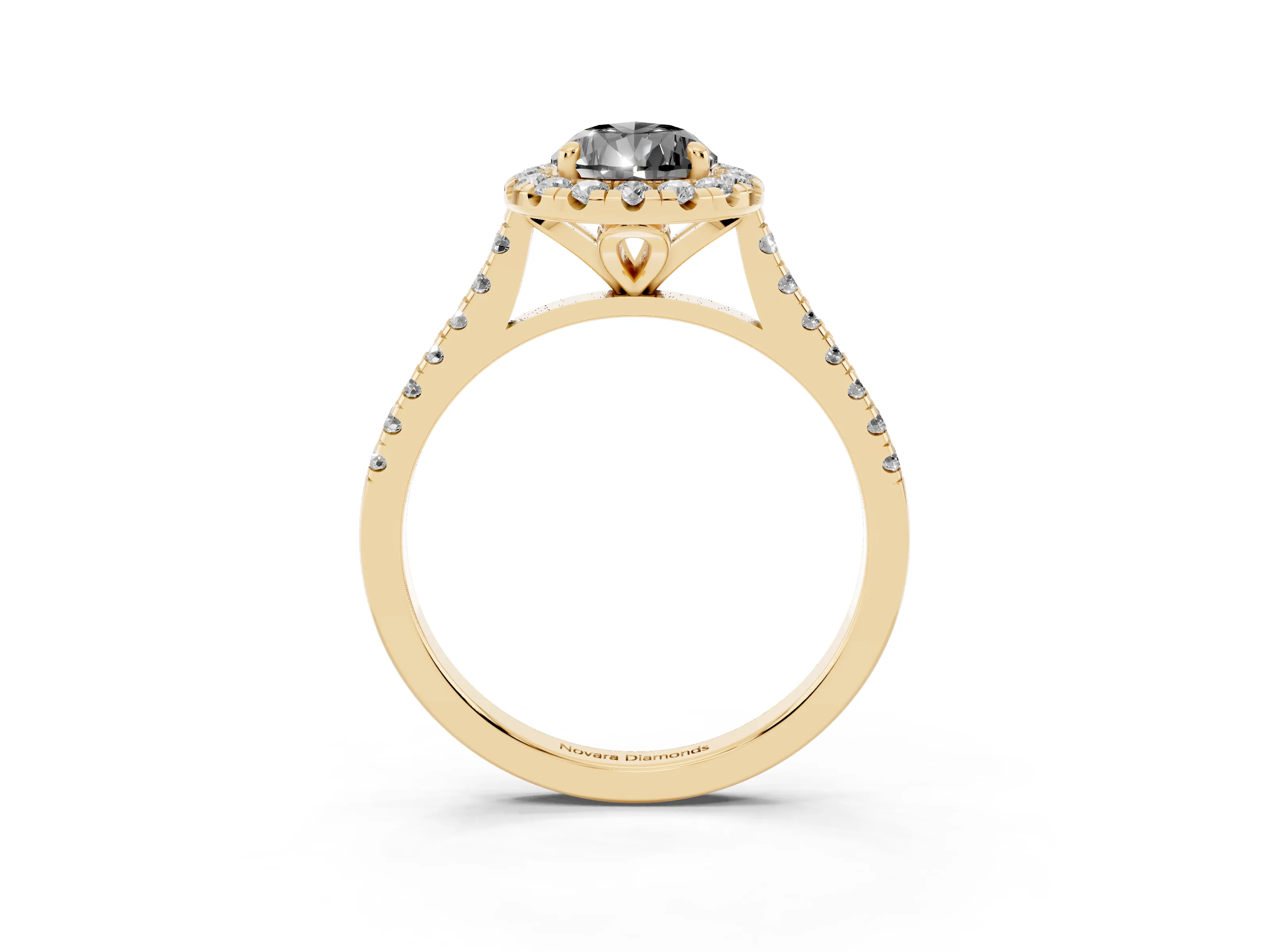 Fancy Black Pear Cut Diamond Cushion Halo Ring Set in Yellow gold with Pavé Band