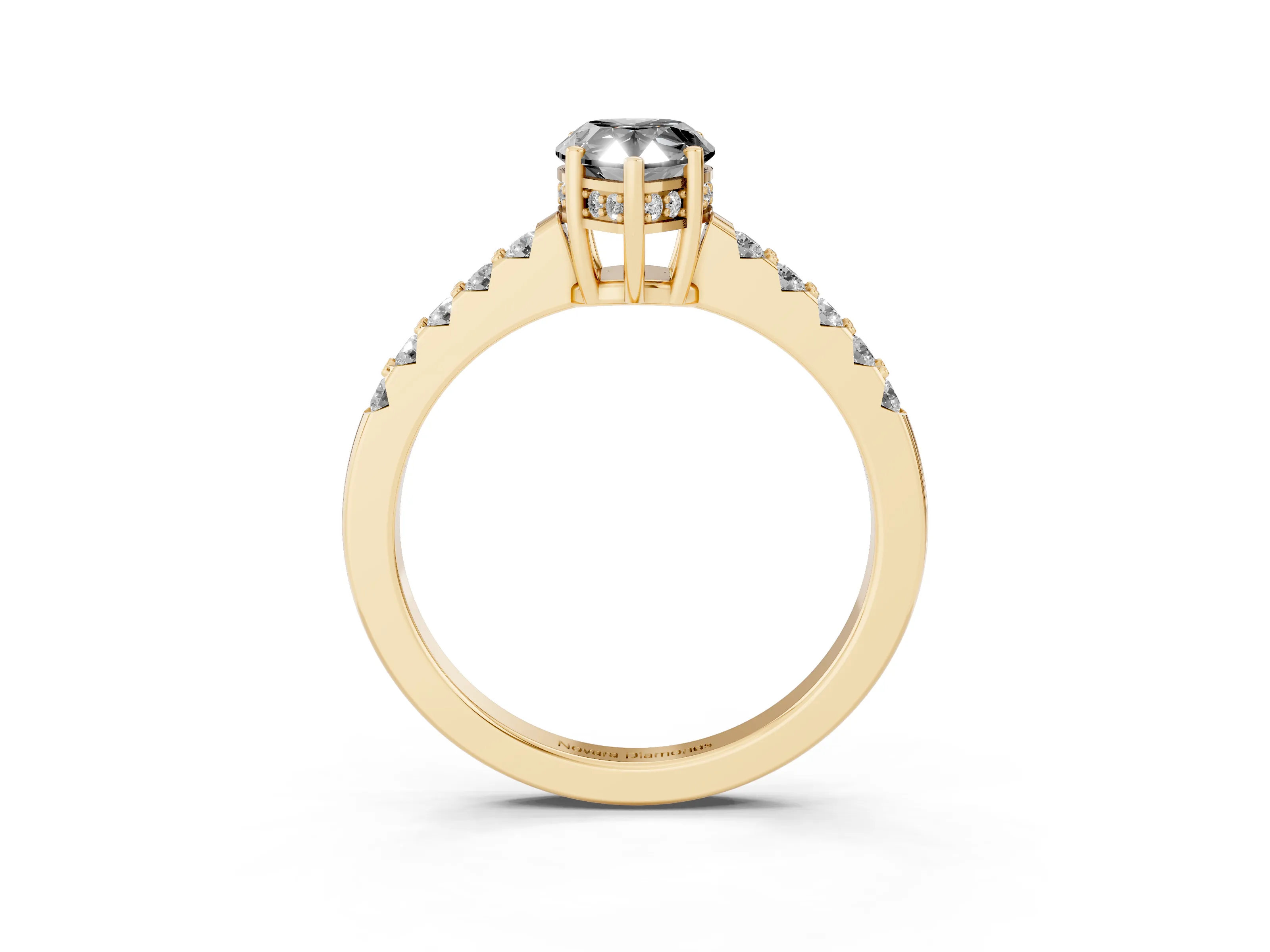 Fancy Black Pear Cut Diamond Solitaire Engagement Ring Set in Yellow gold with Pavé Band and Prong Setting