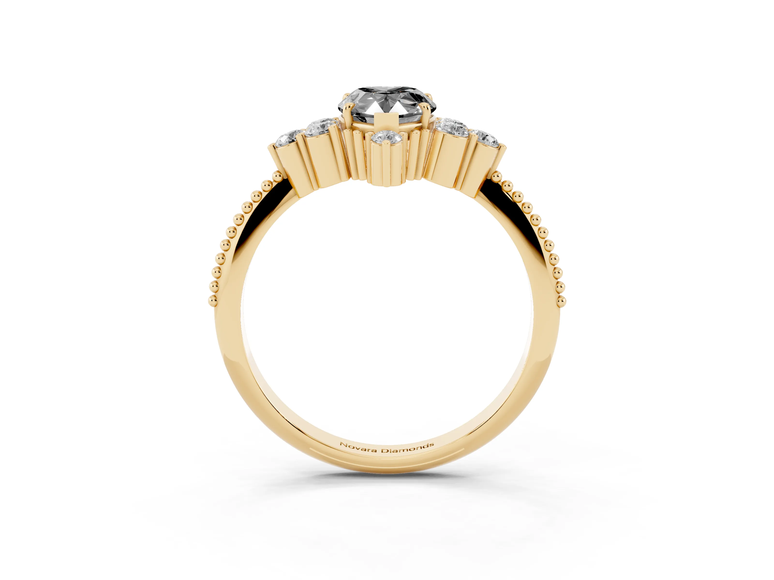 Fancy Black Pear Cut Diamond Cluster Ring Set in Yellow gold with Beaded Band