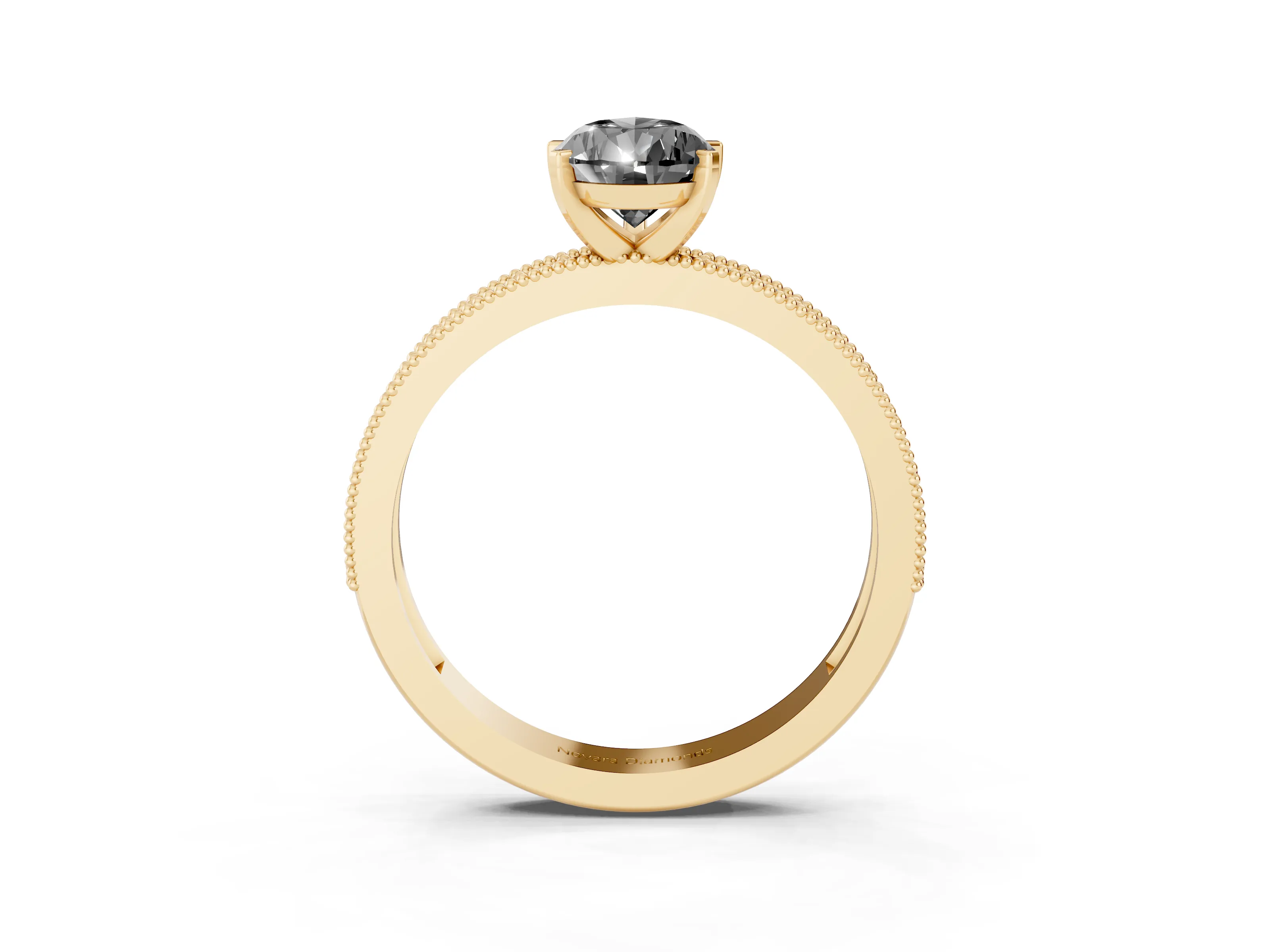 Fancy Black Pear Cut Diamond Milgrain Pavé Engagement Ring Set in Yellow gold with Prong Setting
