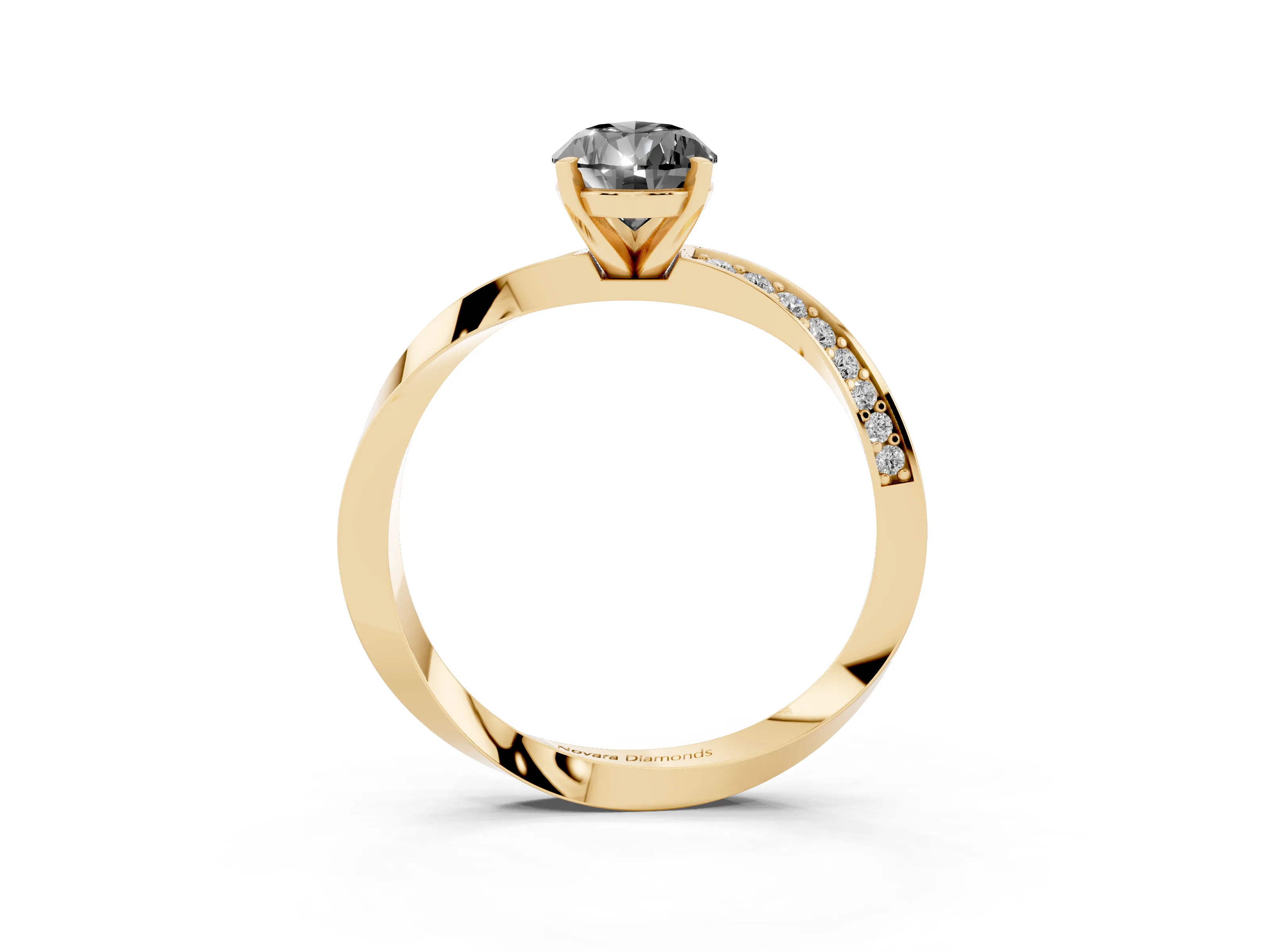 Fancy Black Pear Cut Diamond Engagement Ring Set in Yellow gold with Side Stone Accents and Prong Setting