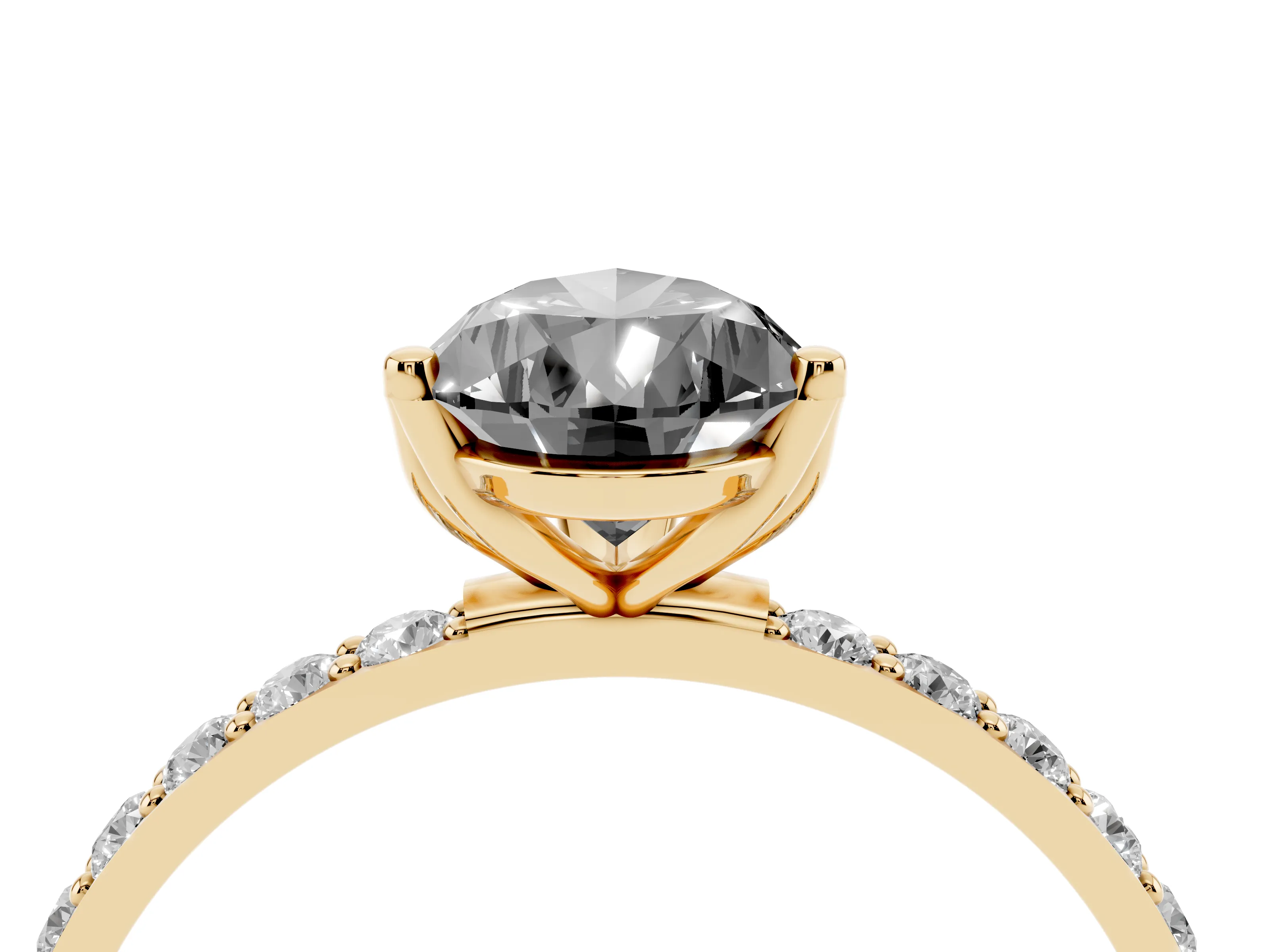 Fancy Black Pear Cut Diamond Solitaire Engagement Ring Set in Yellow gold with Round Pavé Band and Prong Setting