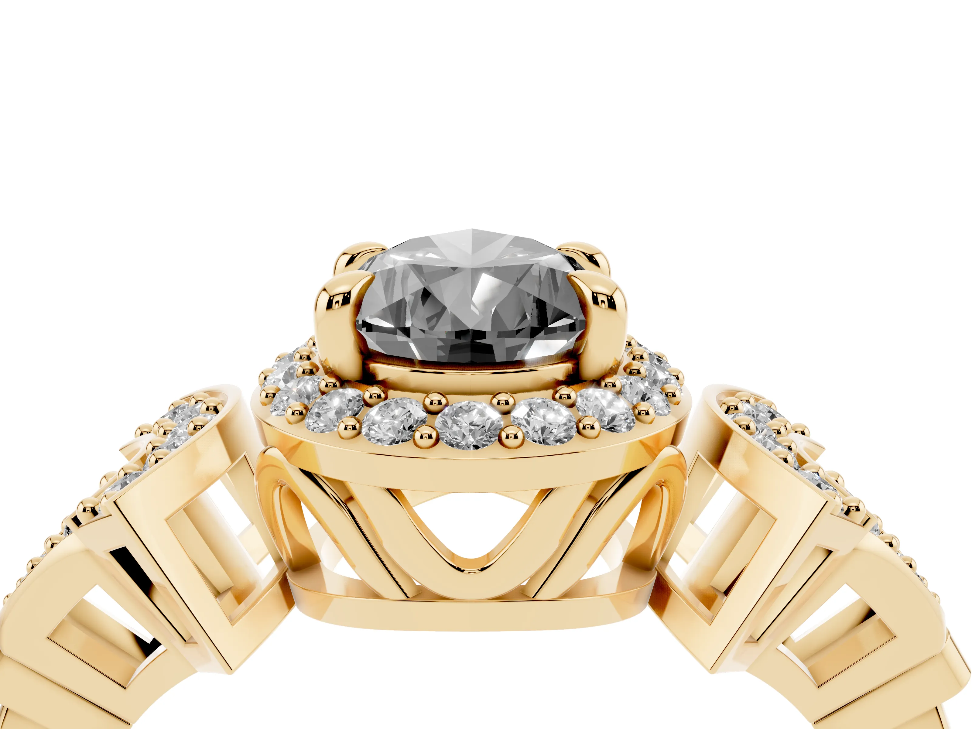 Fancy Black Pear Cut Diamond Halo Engagement Ring Set in Yellow gold with Accent Stone Split Shank