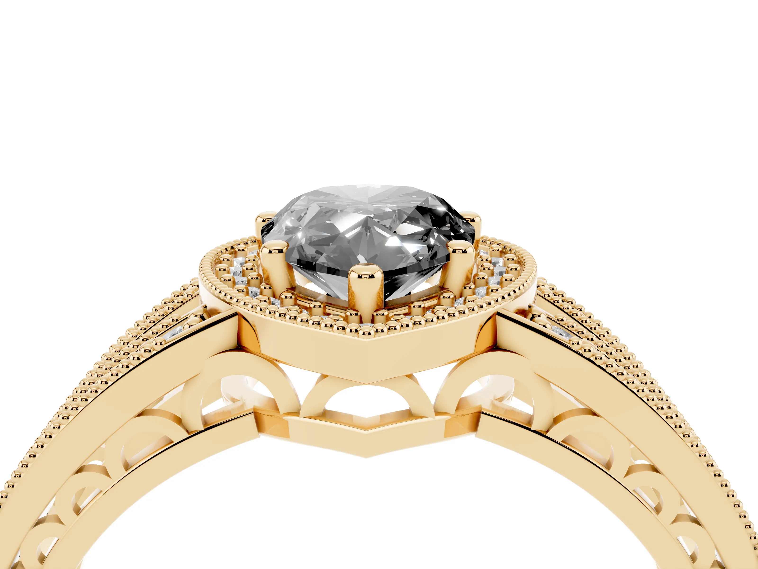 Fancy Black Pear Cut Diamond Halo Ring Set in Yellow gold with Accent Split Shank and Prong Setting