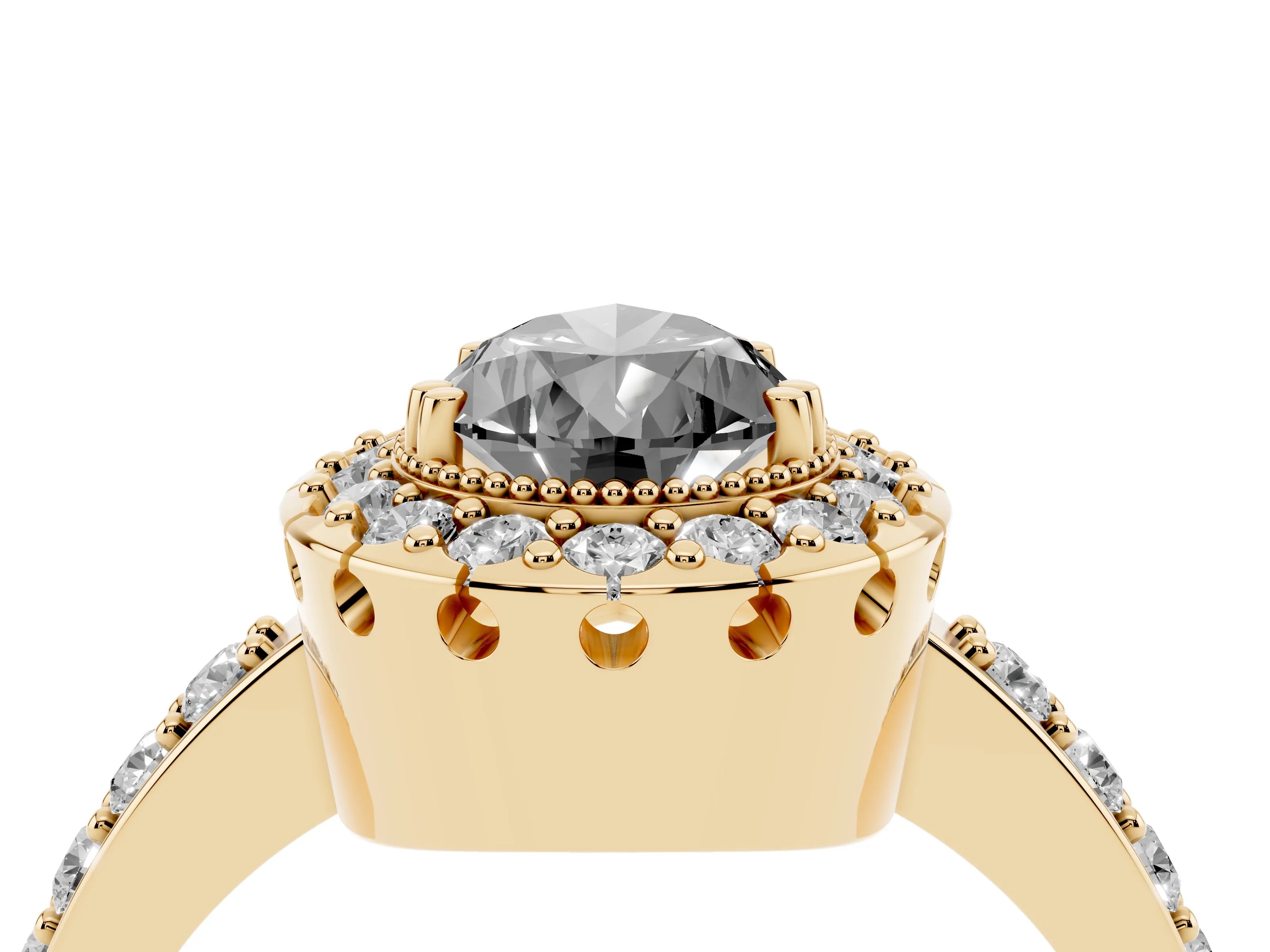 Fancy Black Pear Cut Diamond Halo Ring Set in Yellow gold with Pavé Shank and Prong Setting