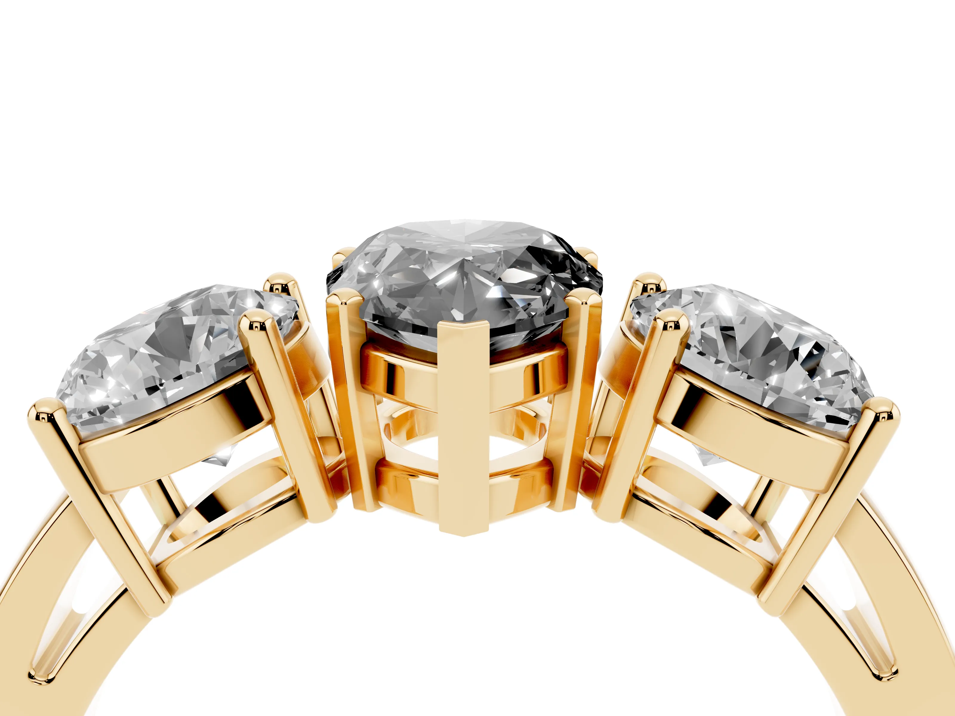Fancy Black Pear Cut Diamond Three-Stone Ring Set in Yellow gold with Round Side Stones and Classic Band