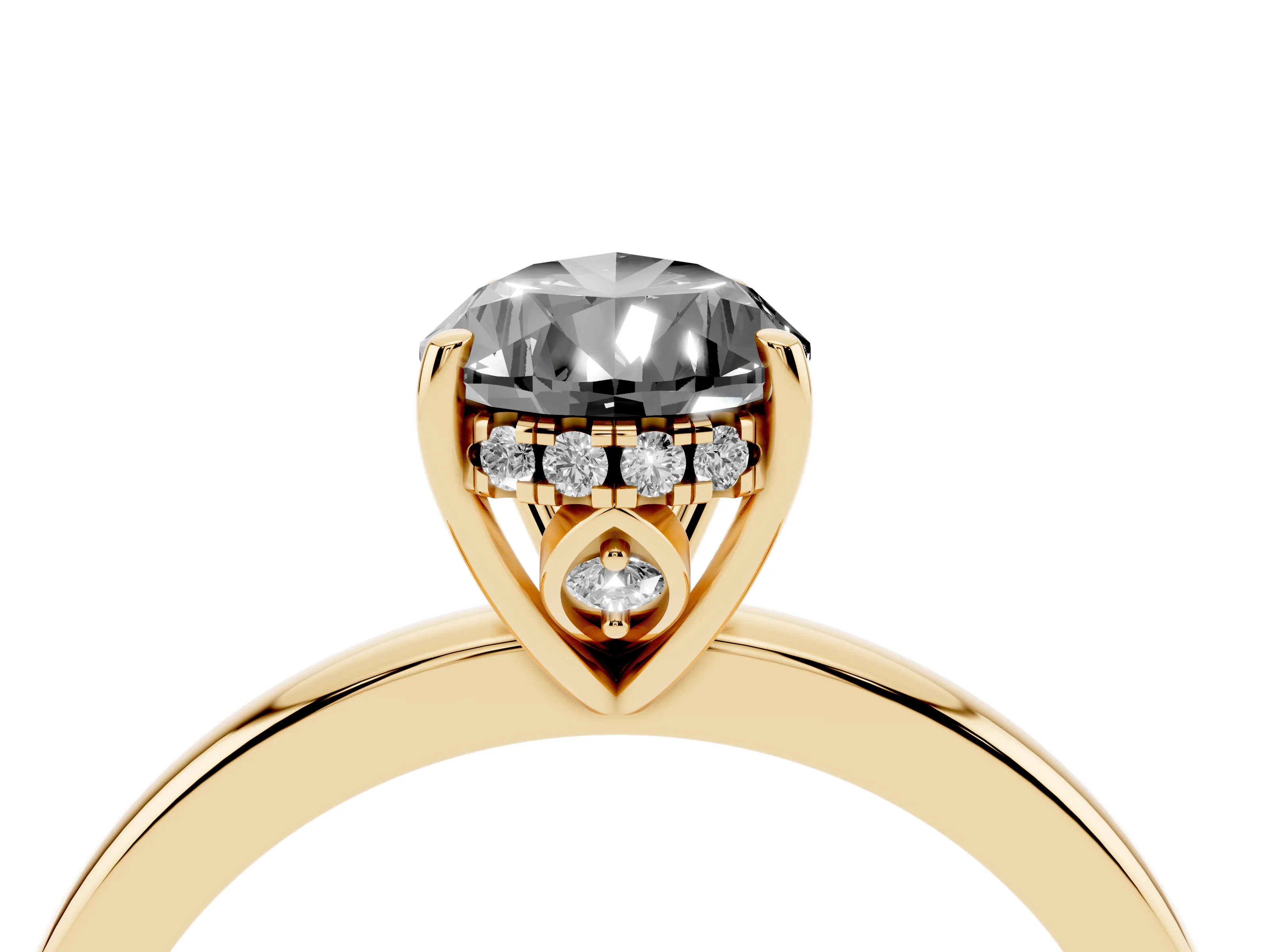 Fancy Black Pear Cut Diamond Solitaire Ring Set in Yellow gold with Plain Band and Prong Setting