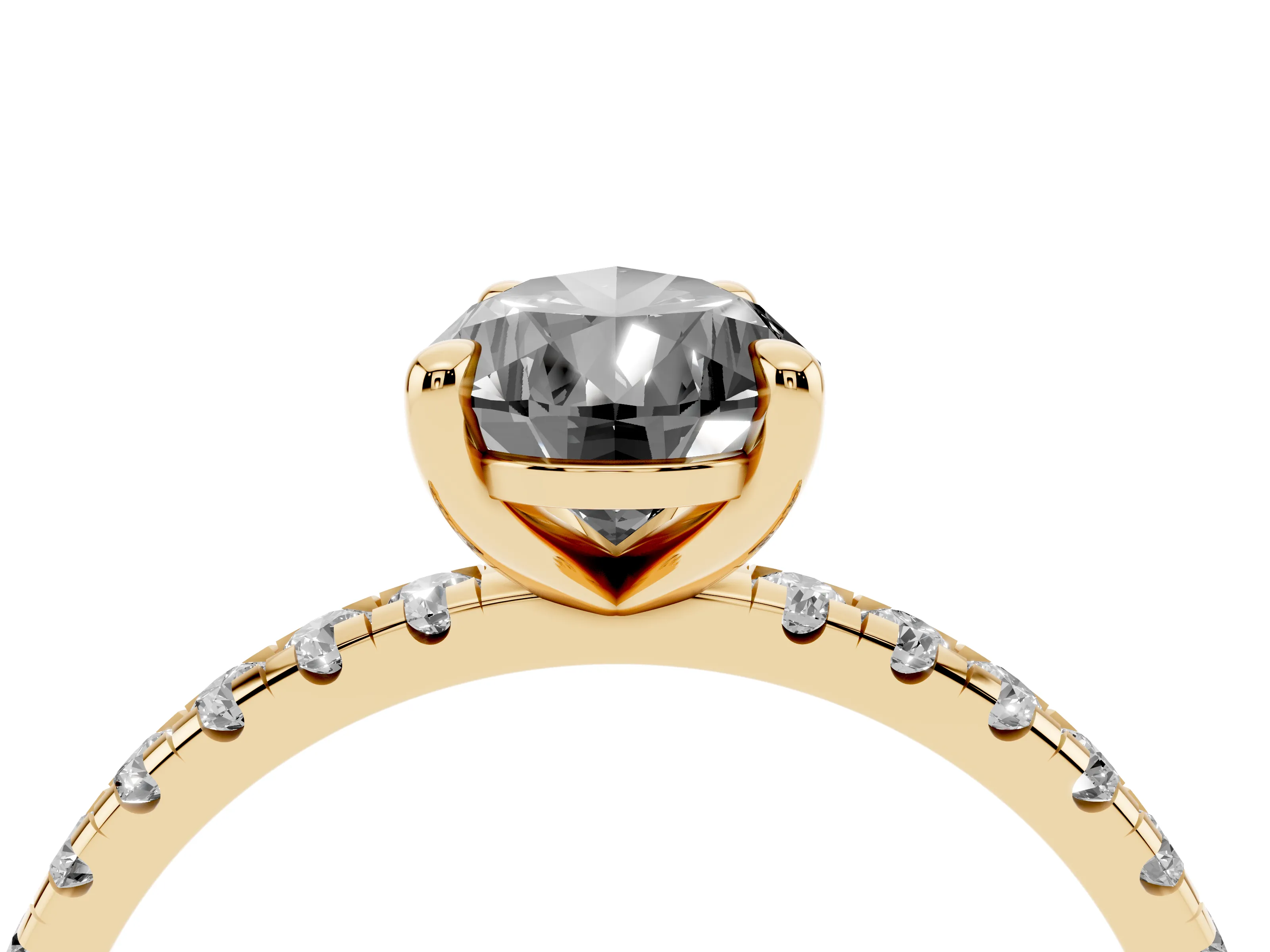 Fancy Black Pear Cut Diamond Brilliant Solitaire Ring Set in Yellow gold with Pavé Band and Prong Setting