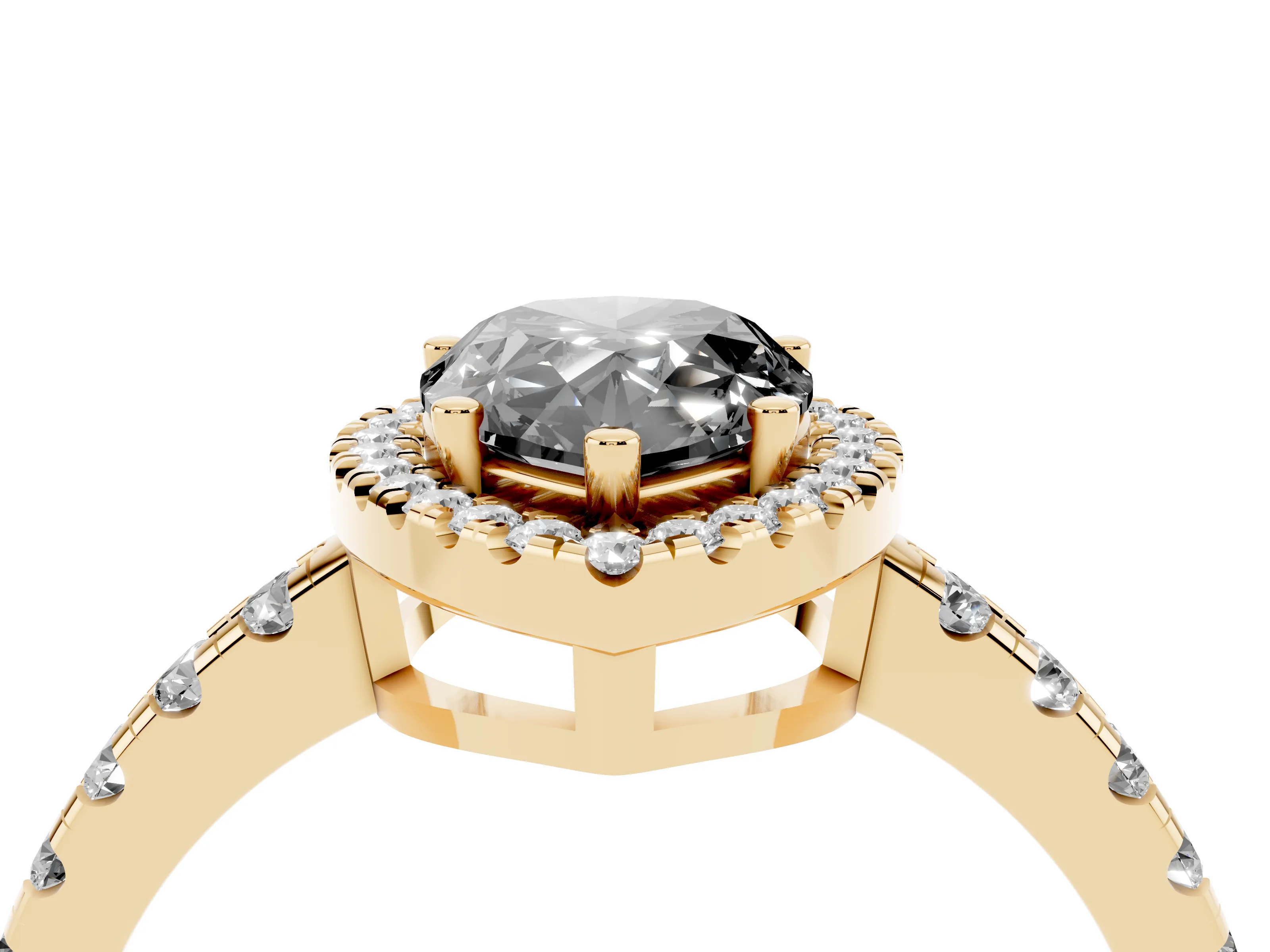Fancy Black Pear Cut Diamond Halo Ring Set in Yellow gold with Delicate Pavé Band and Prong Setting