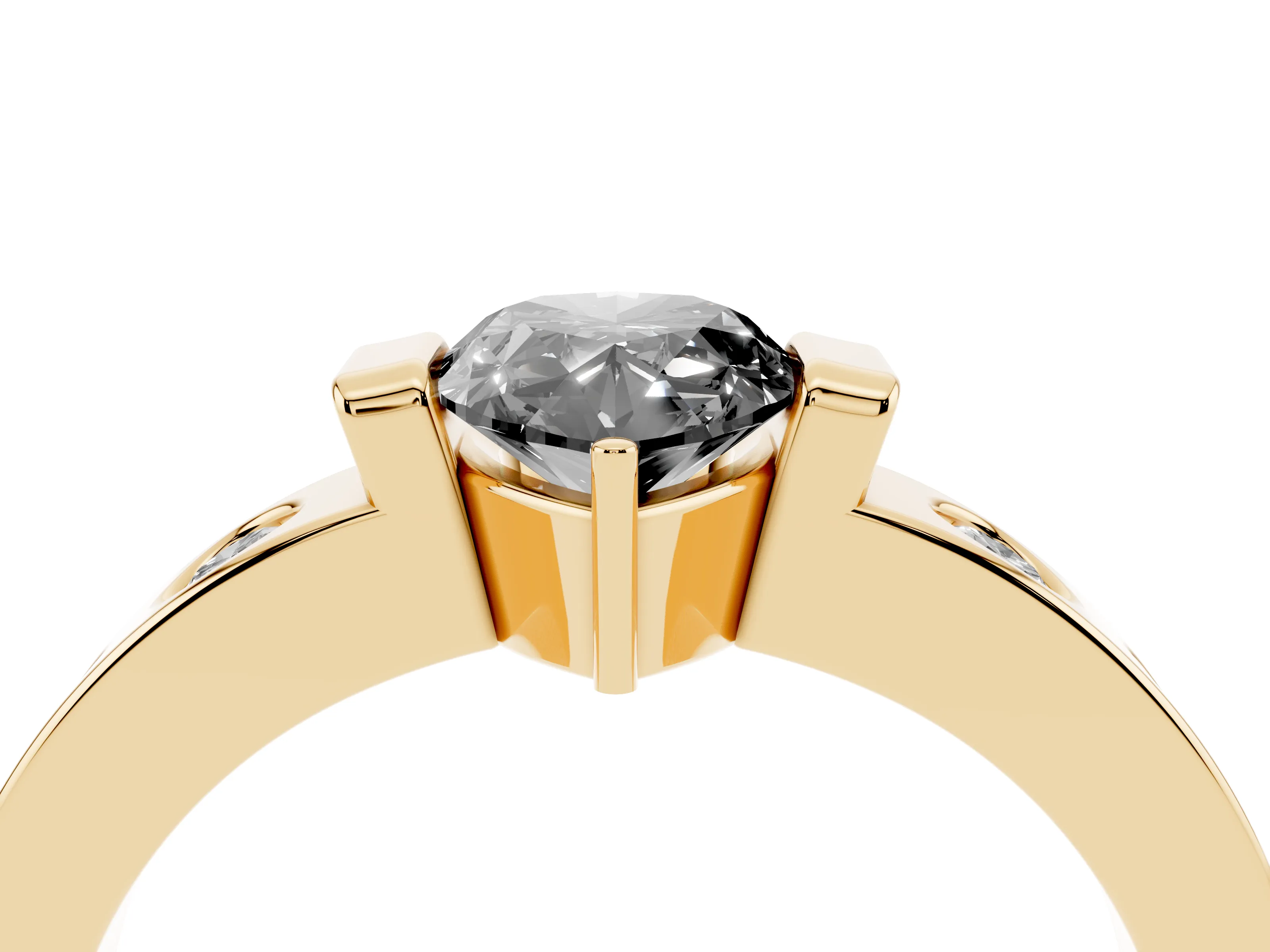 Fancy Black Pear Cut Diamond Channel-Set Band Ring Set in Yellow gold with Bezel Prong Setting