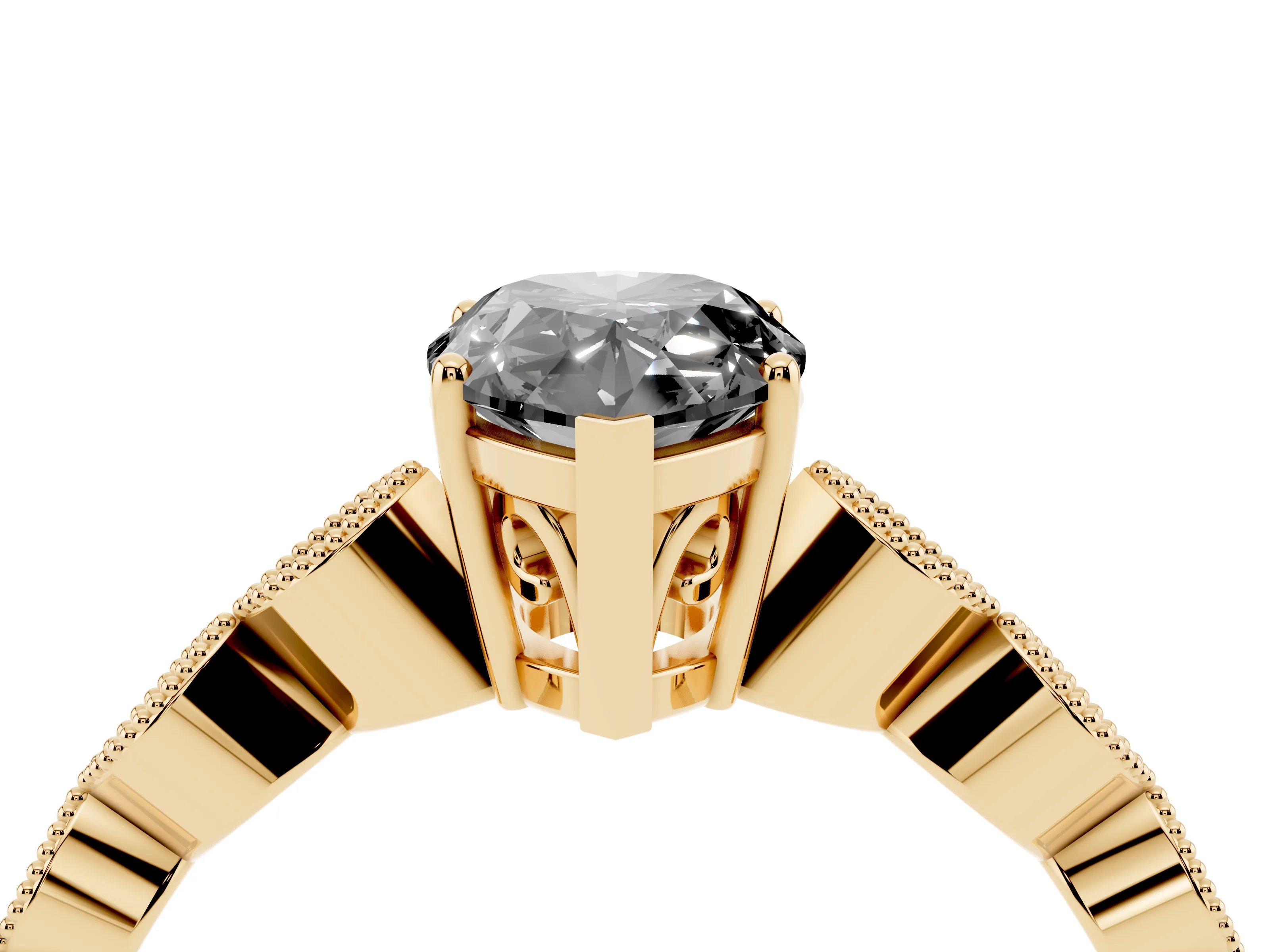 Fancy Black Pear Cut Diamond Solitaire Ring Set in Yellow gold with Infinity Twist Pavé Band