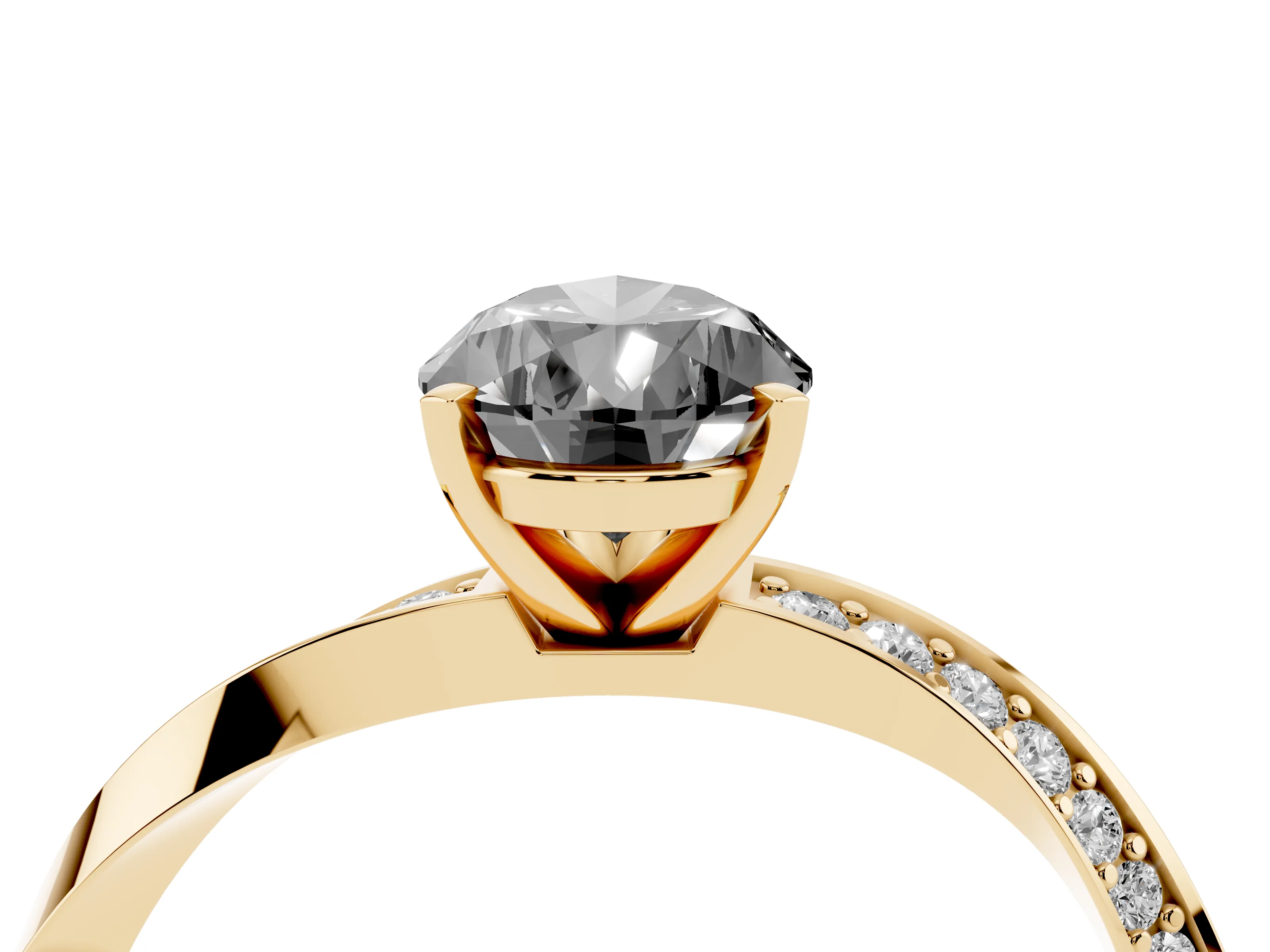 Fancy Black Pear Cut Diamond Engagement Ring Set in Yellow gold with Side Stone Accents and Prong Setting