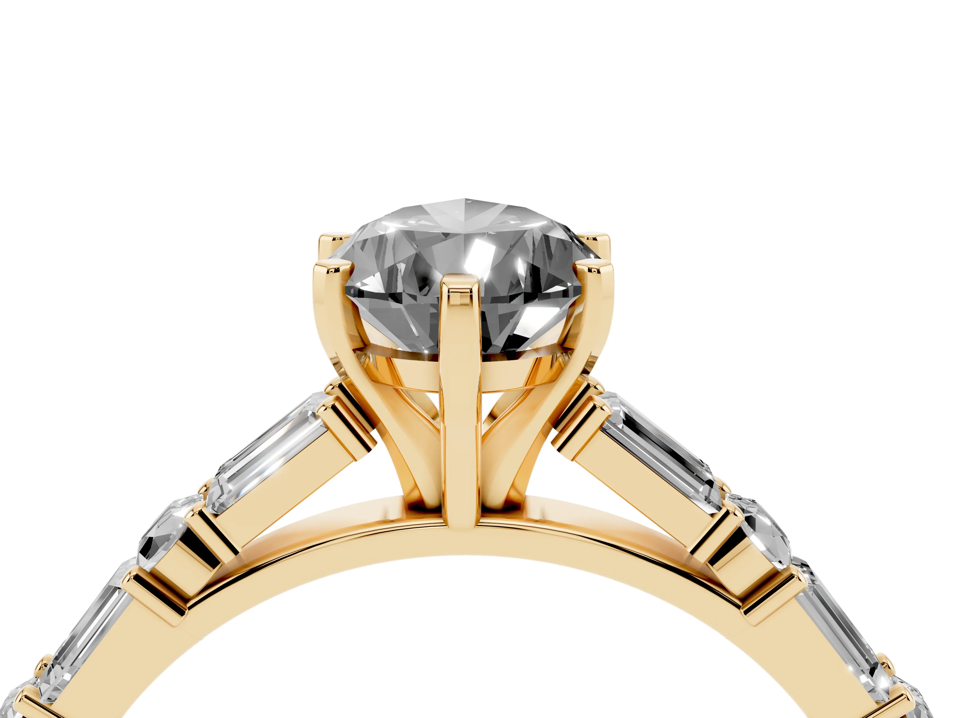 Fancy Black Pear Cut Diamond Solitaire Set in Yellow gold with Side Baguettes and Channel Set Band