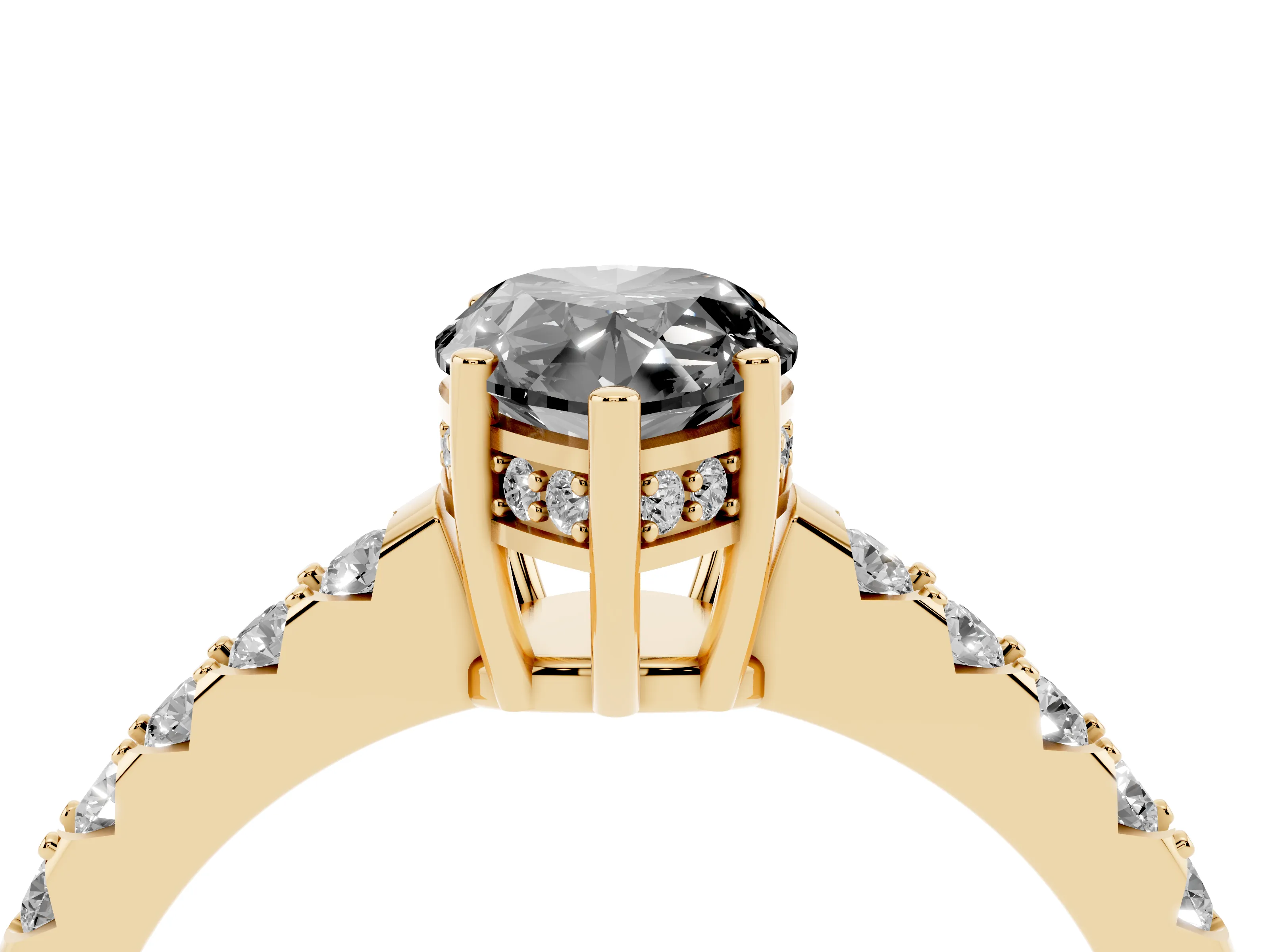 Fancy Black Pear Cut Diamond Solitaire Engagement Ring Set in Yellow gold with Pavé Band and Prong Setting