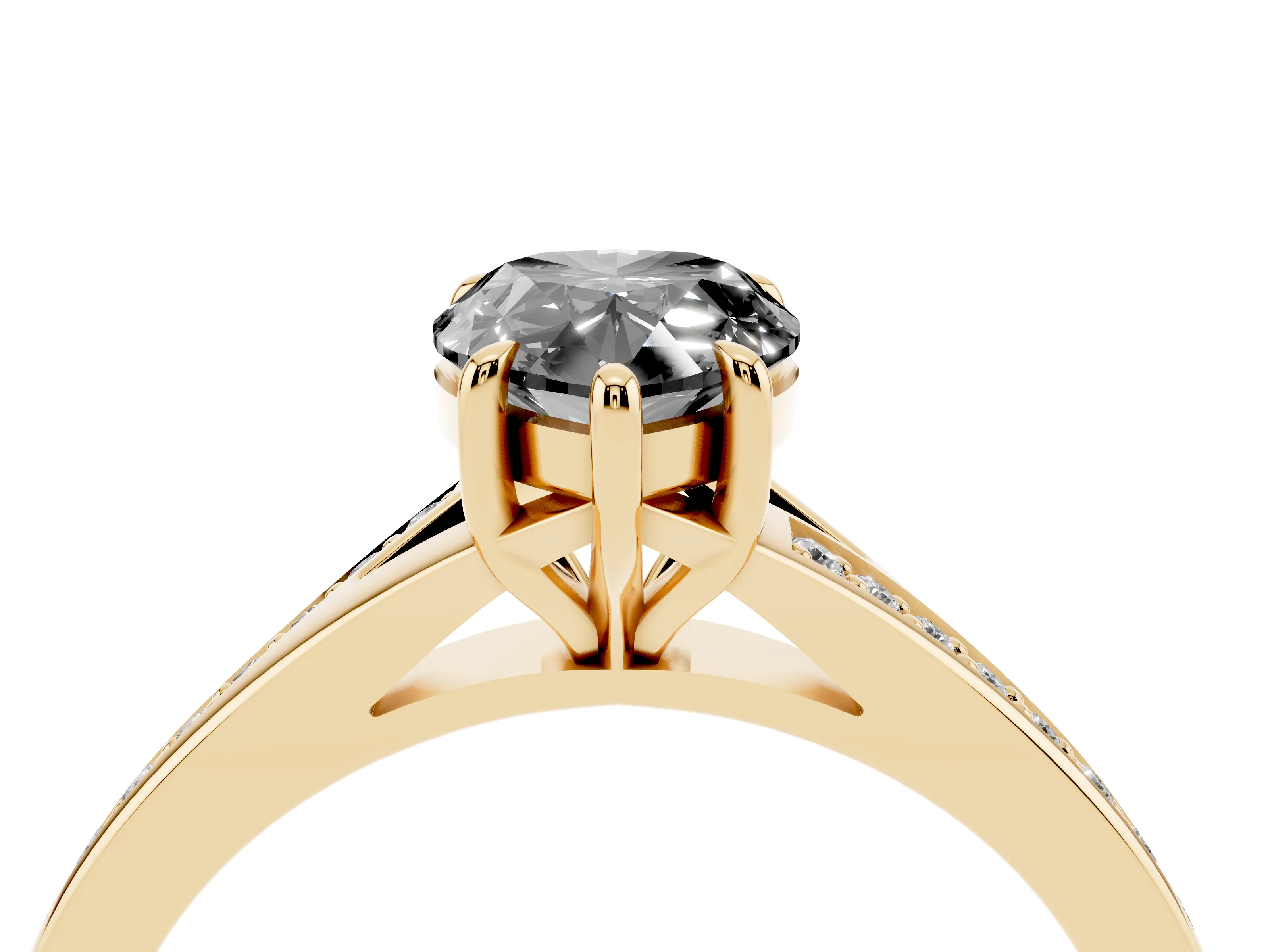 Fancy Black Pear Cut Diamond Solitaire Ring Set in Yellow gold with Pavé Accent Band and Classic Prong Setting