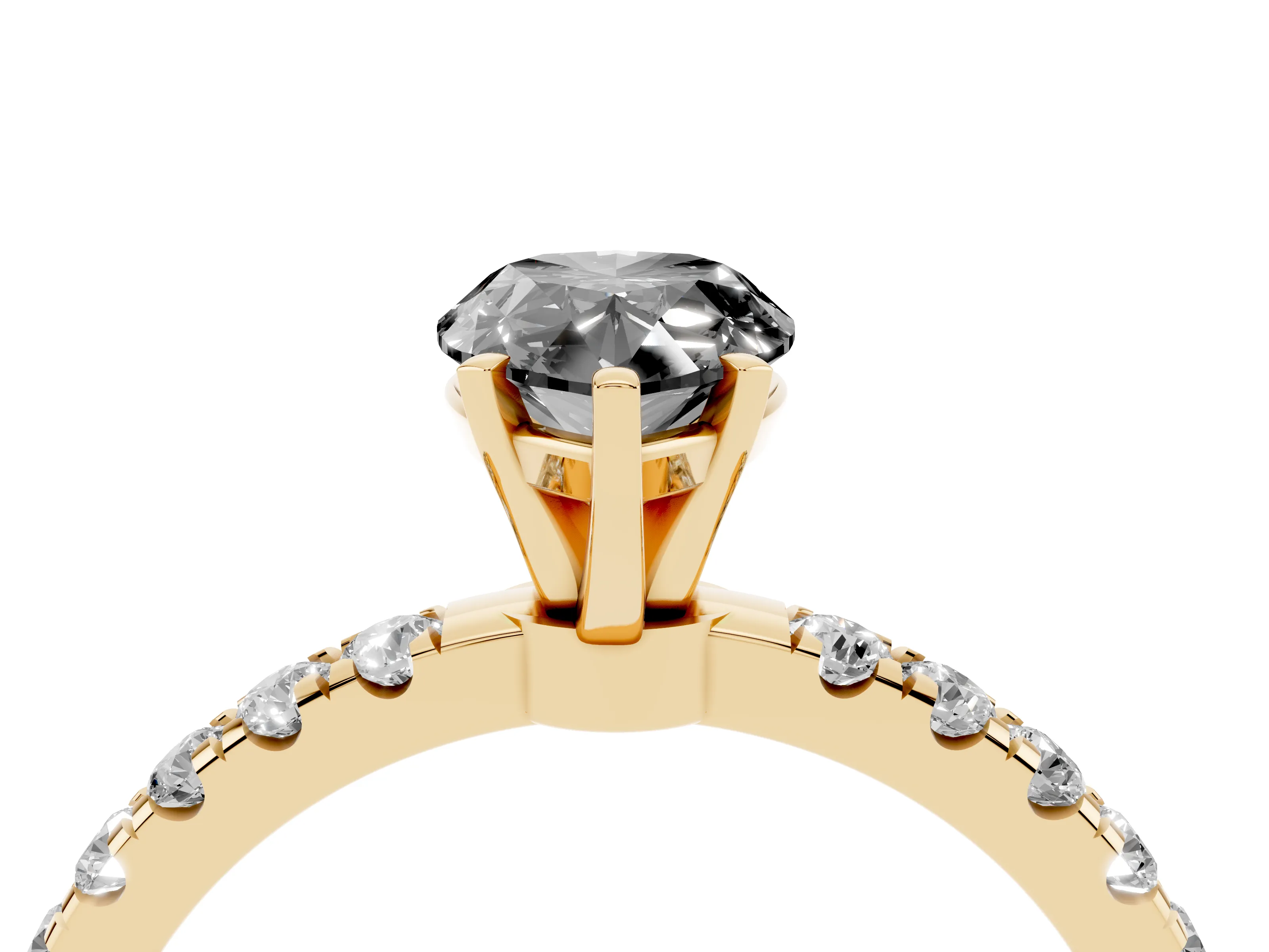 Fancy Black Pear Cut Diamond Solitaire Ring Set in Yellow gold with Pavé Accents and Prong Setting