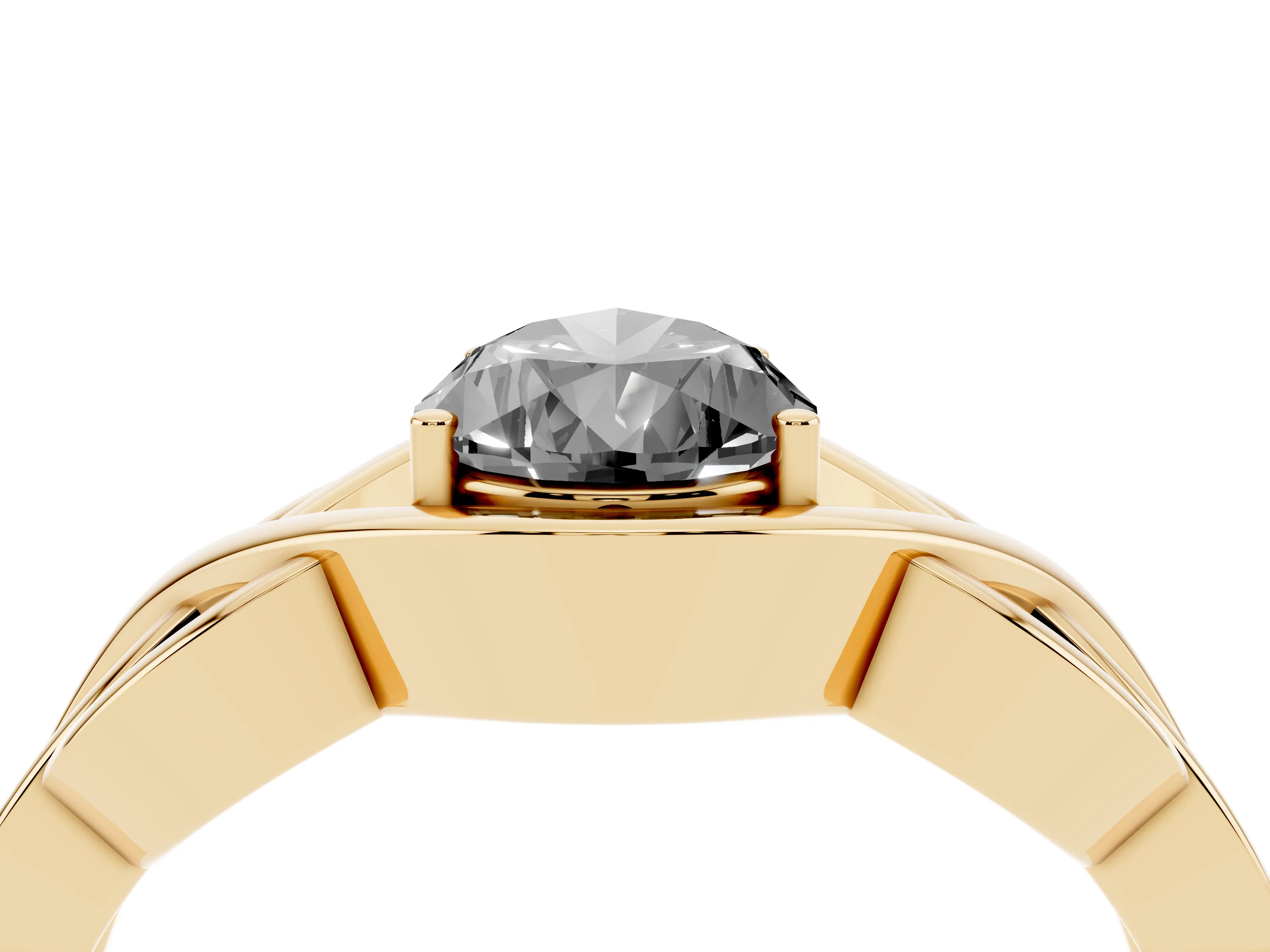 Fancy Black Pear Cut Diamond Solitaire Ring Set in Yellow gold with Intertwined Band