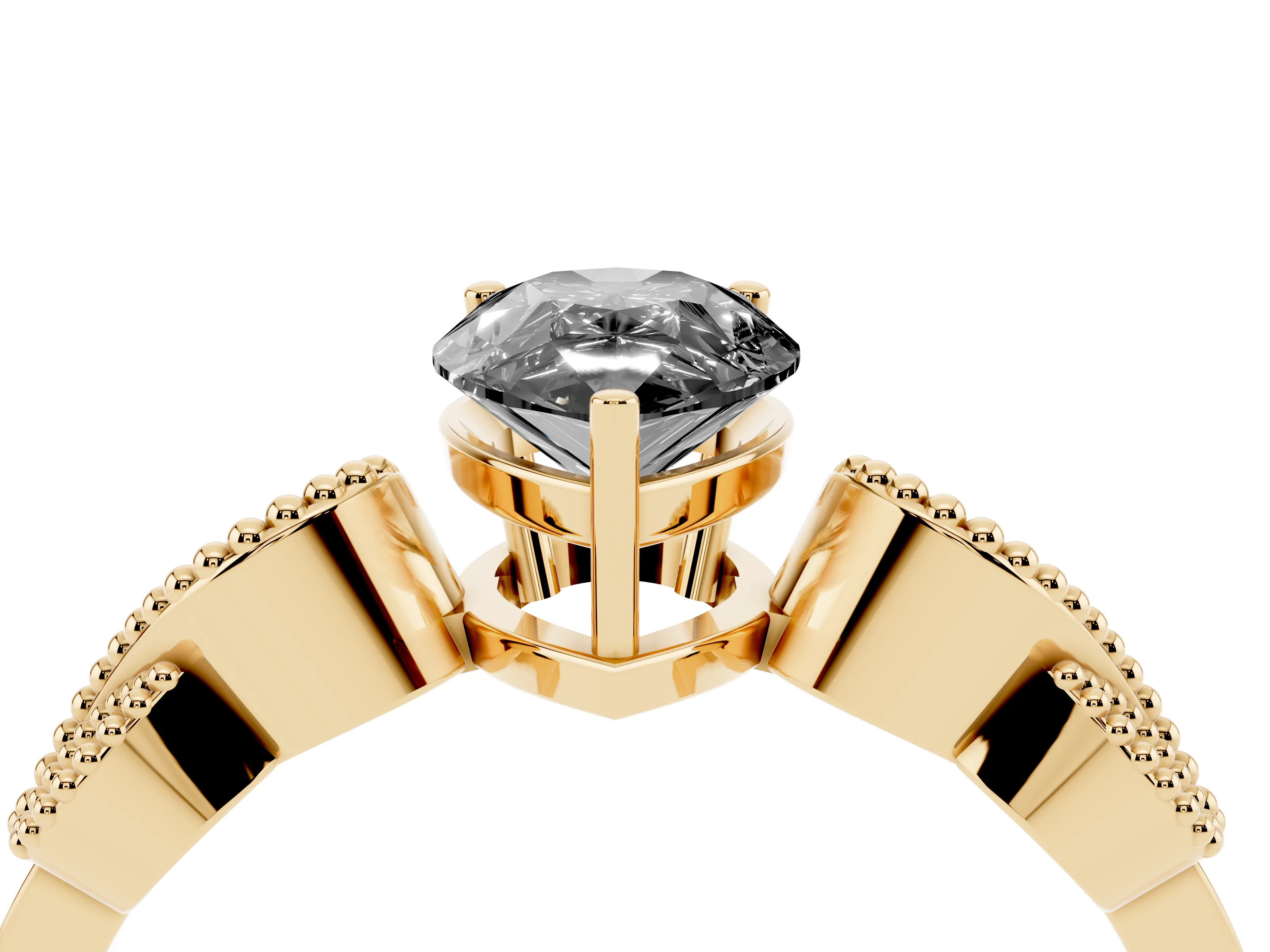 Fancy Black Pear Cut Diamond Milgrain Leaf Band Solitaire Ring Set in Yellow gold with Accent Stones and Prong Setting