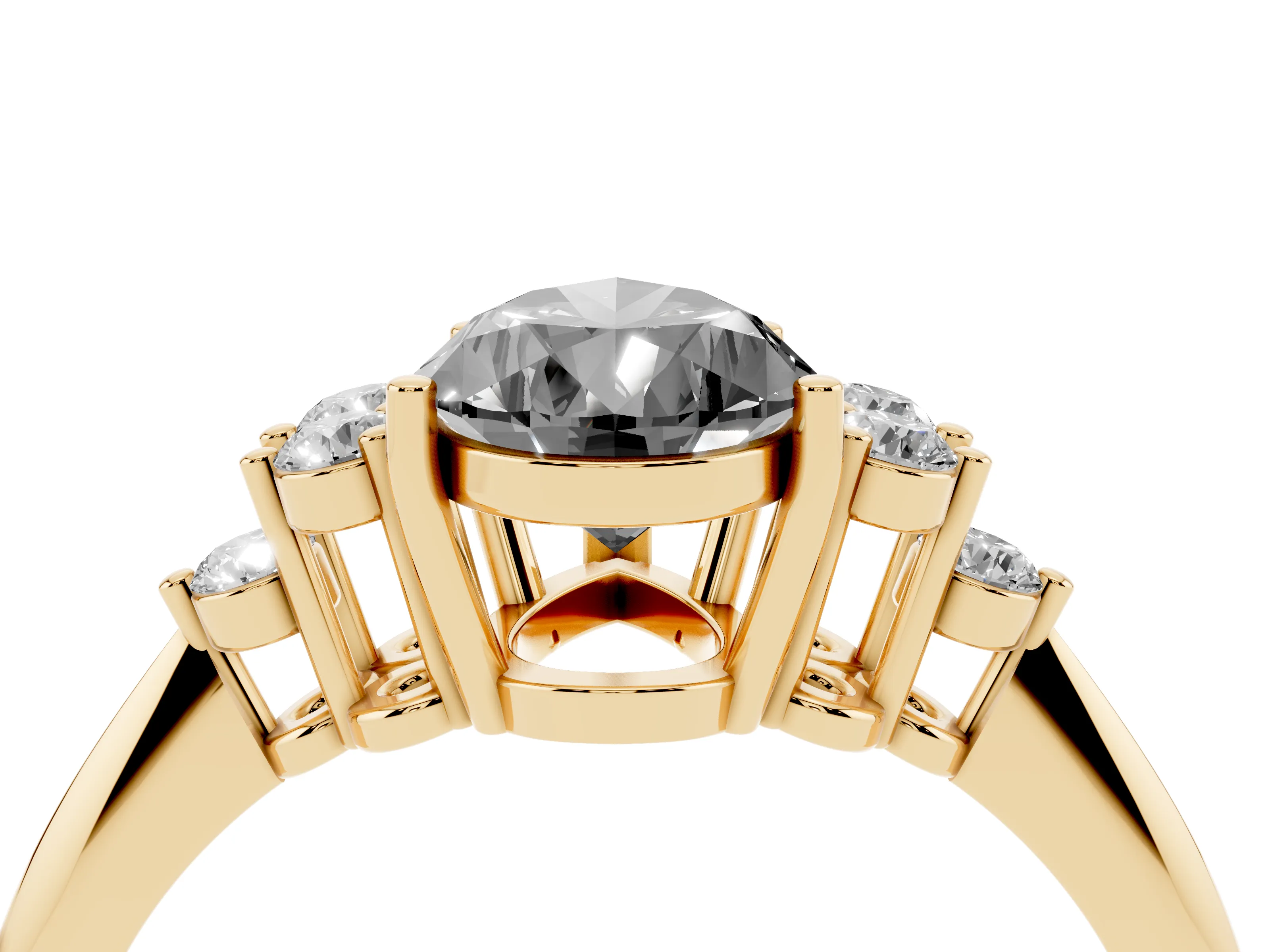 Fancy Black Pear Cut Diamond Cluster Ring Set in Yellow gold with Plain Band and Prong Setting
