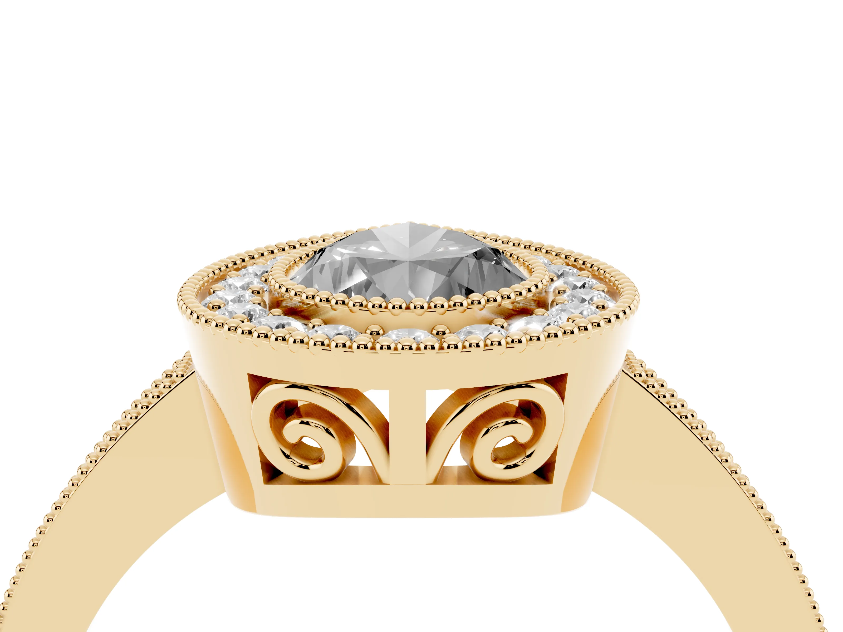 Fancy Black Pear Cut Diamond Round Halo Ring Set in Yellow gold with Pavé Band