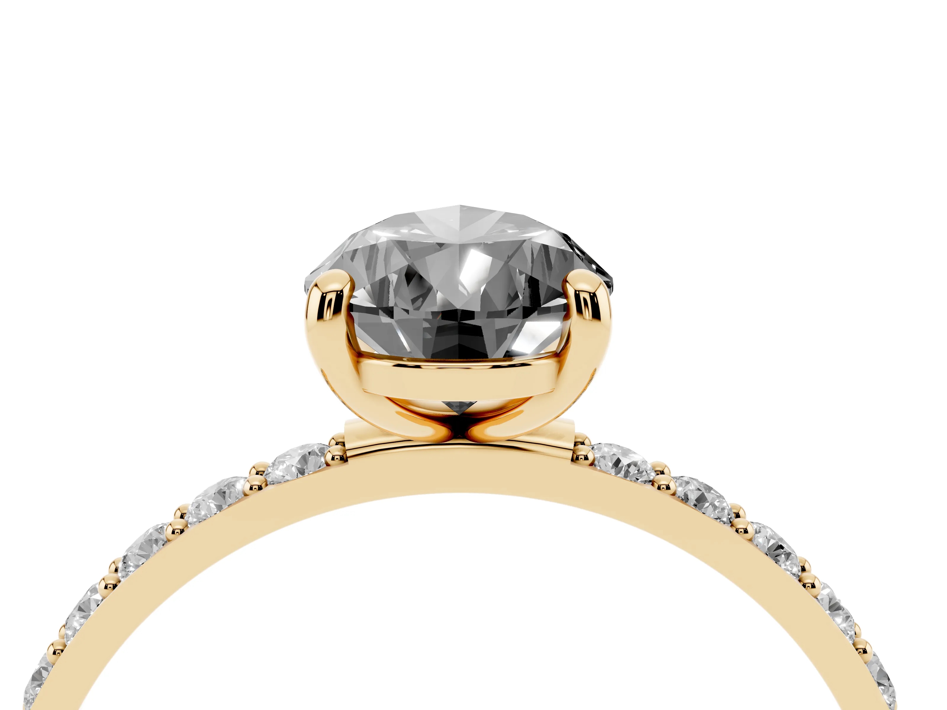 Fancy Black Pear Cut Diamond Solitaire Ring Set in Yellow gold with Round Pavé Band and Prong Setting