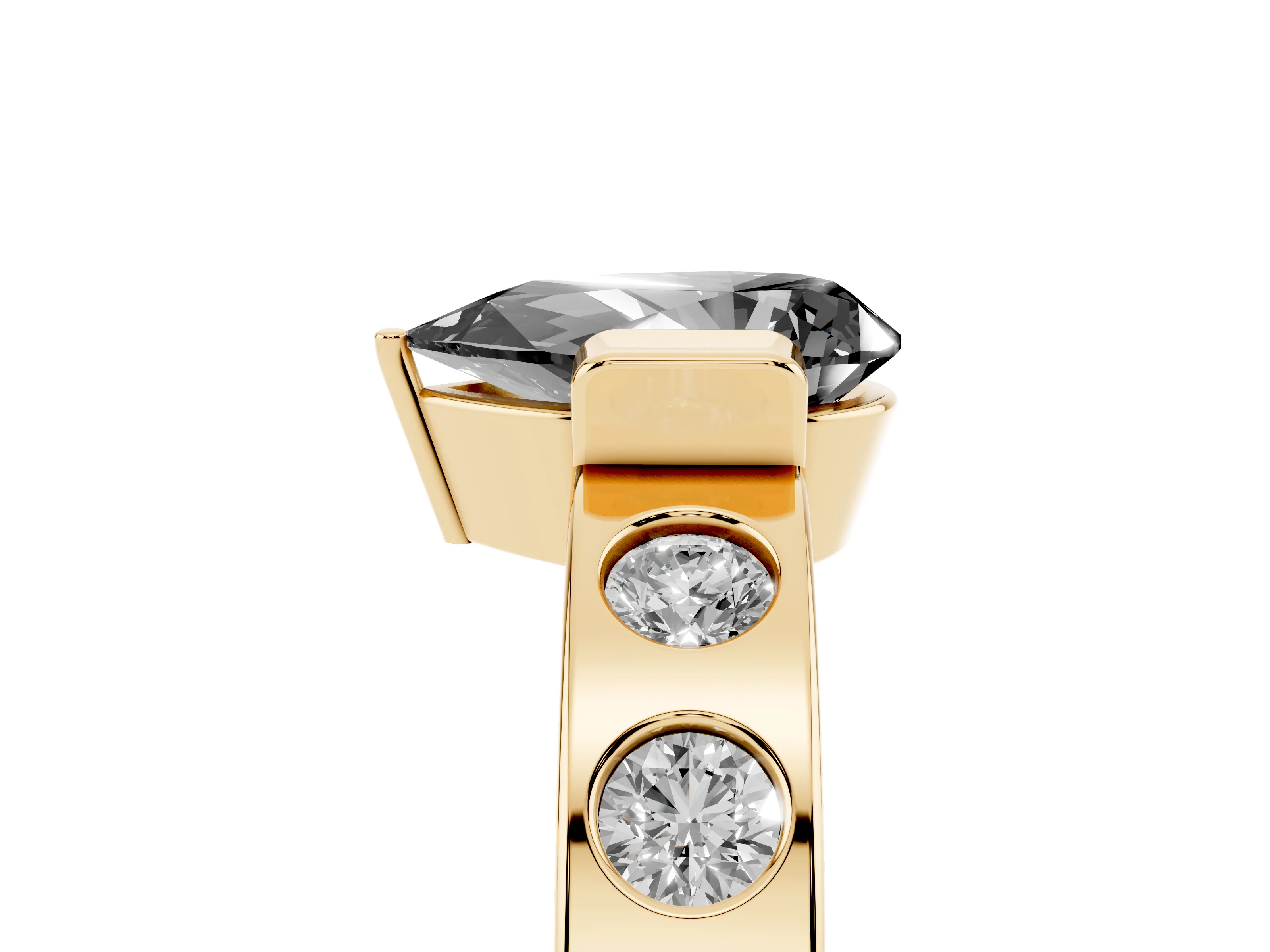 Fancy Black Pear Cut Diamond Channel-Set Band Ring Set in Yellow gold with Bezel Prong Setting