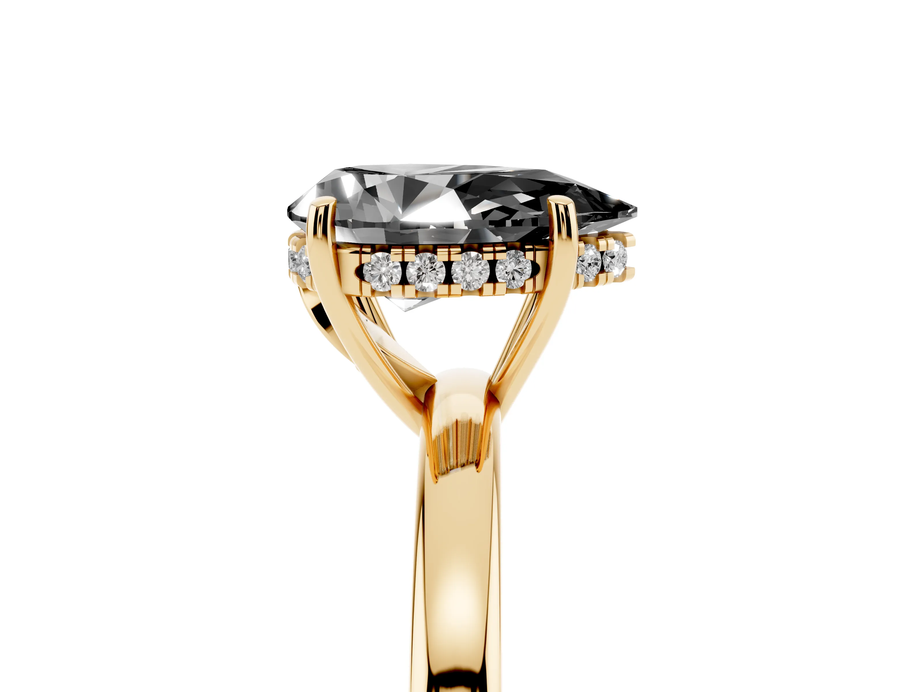 Fancy Black Pear Cut Diamond Solitaire Ring Set in Yellow gold with Plain Band and Prong Setting