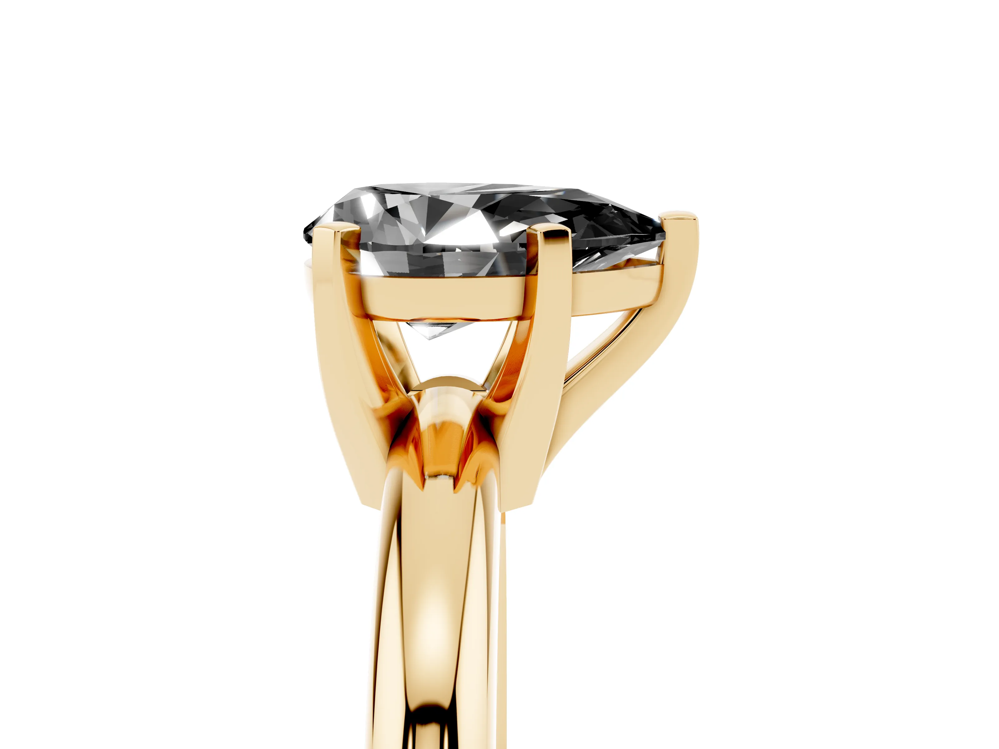Fancy Black Pear Cut Diamond Solitaire Engagement Ring Set in Yellow gold with Round Band and Prong Setting