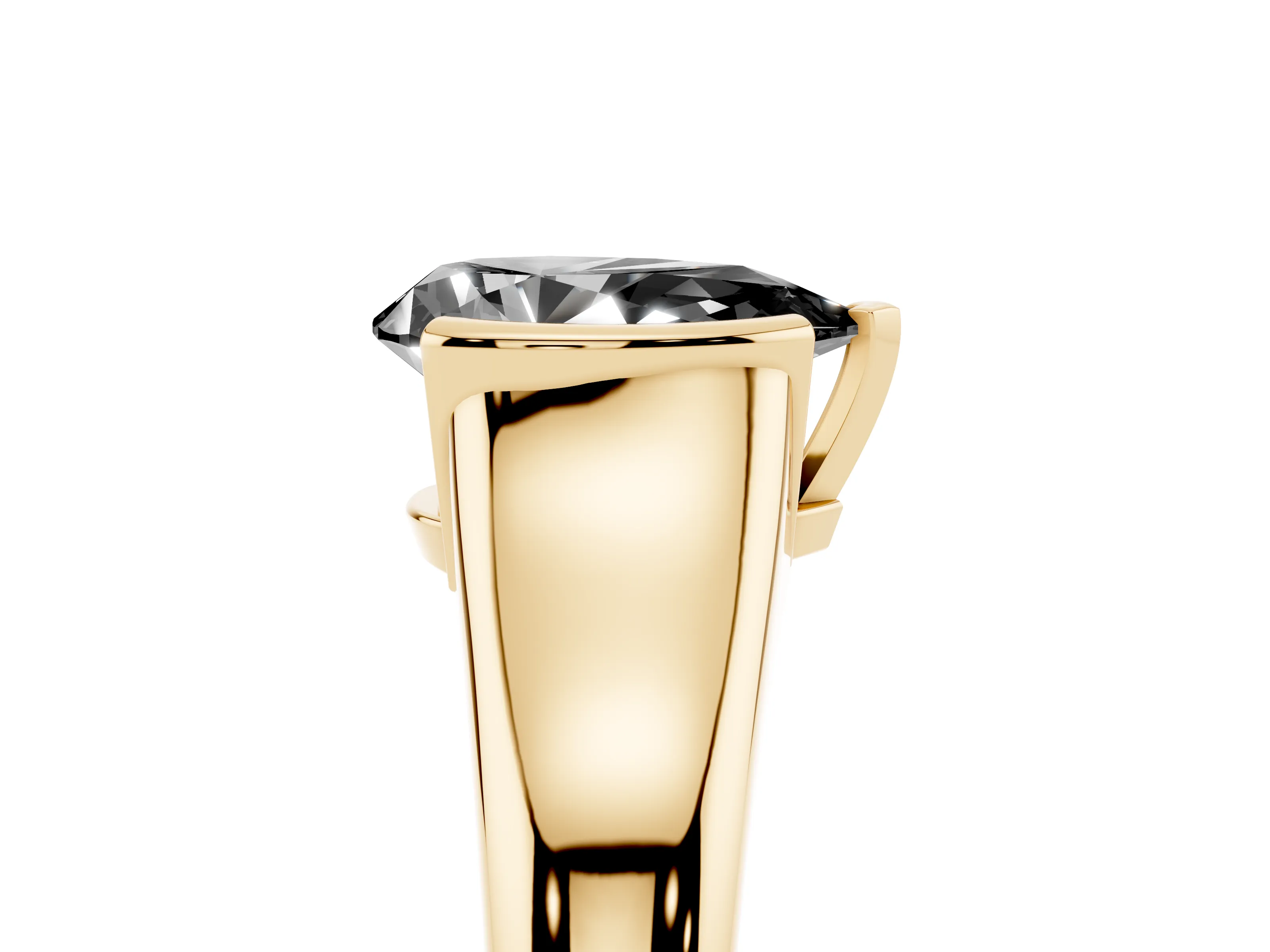 Fancy Black Pear Cut Diamond Solitaire Tension Set Ring Set in Yellow gold with Split Shank Band