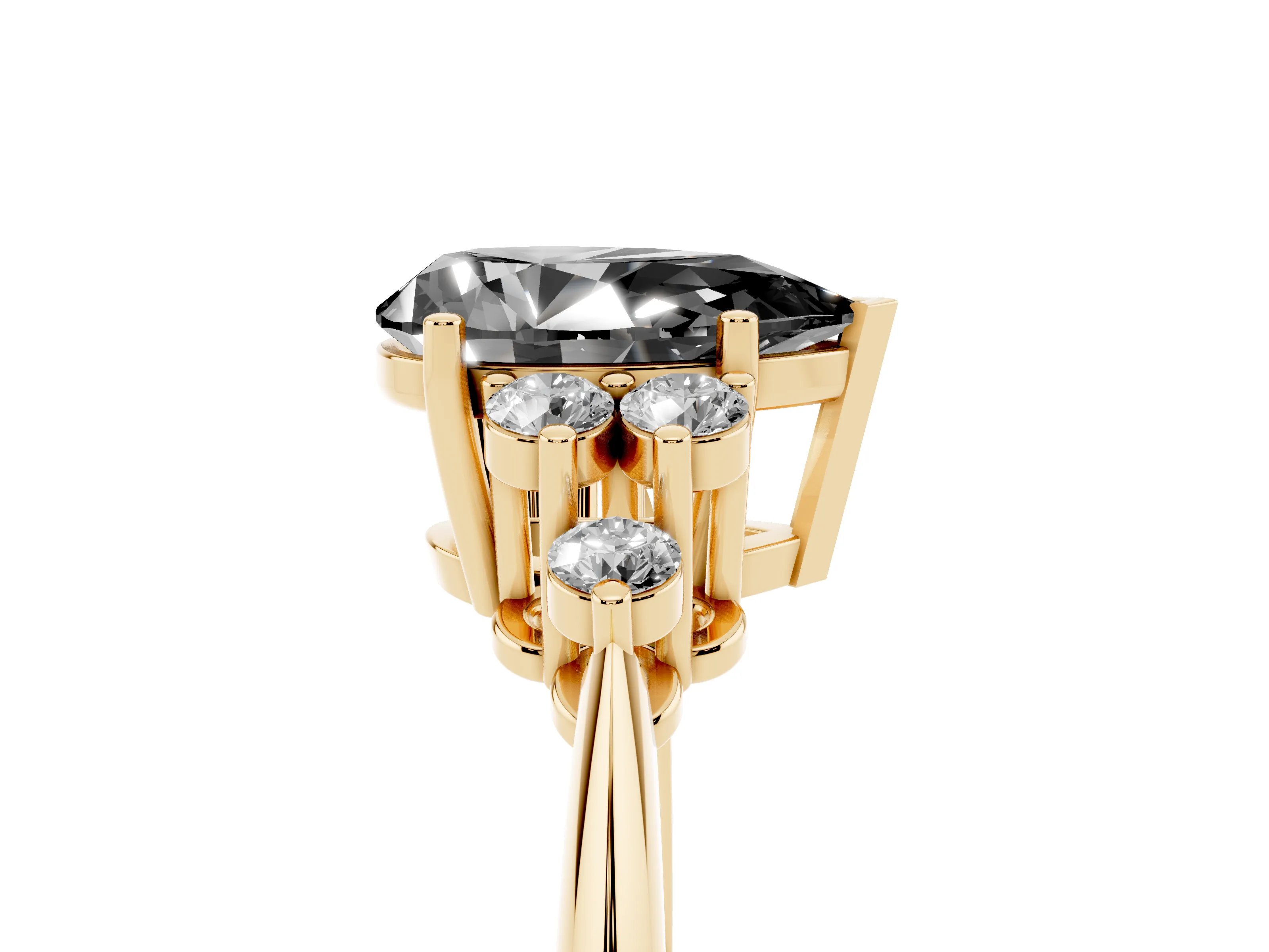 Fancy Black Pear Cut Diamond Cluster Ring Set in Yellow gold with Plain Band and Prong Setting
