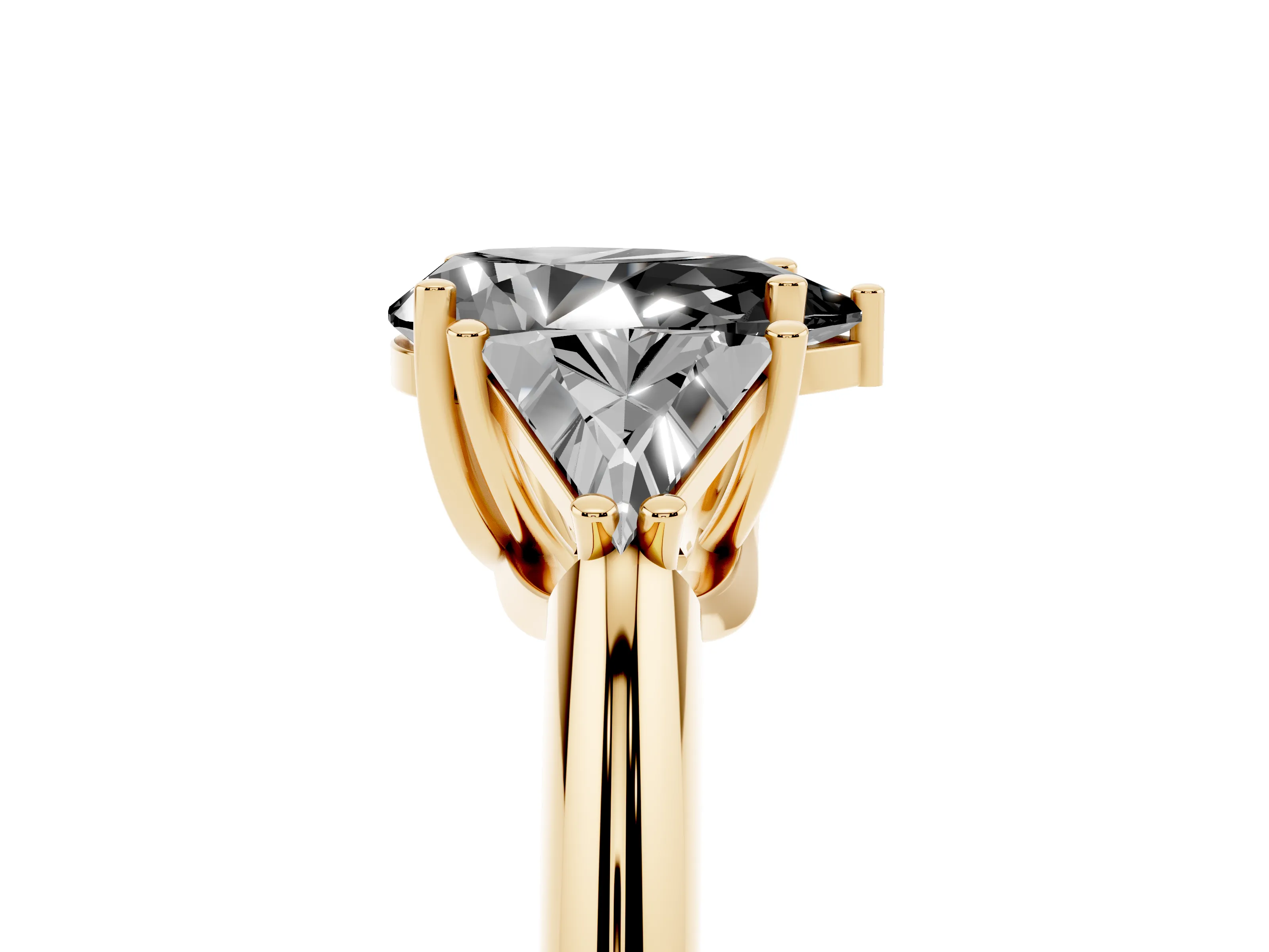 Fancy Black Pear Cut Diamond Three-Stone Engagement Ring Set in Yellow gold with Trillion Side Stones